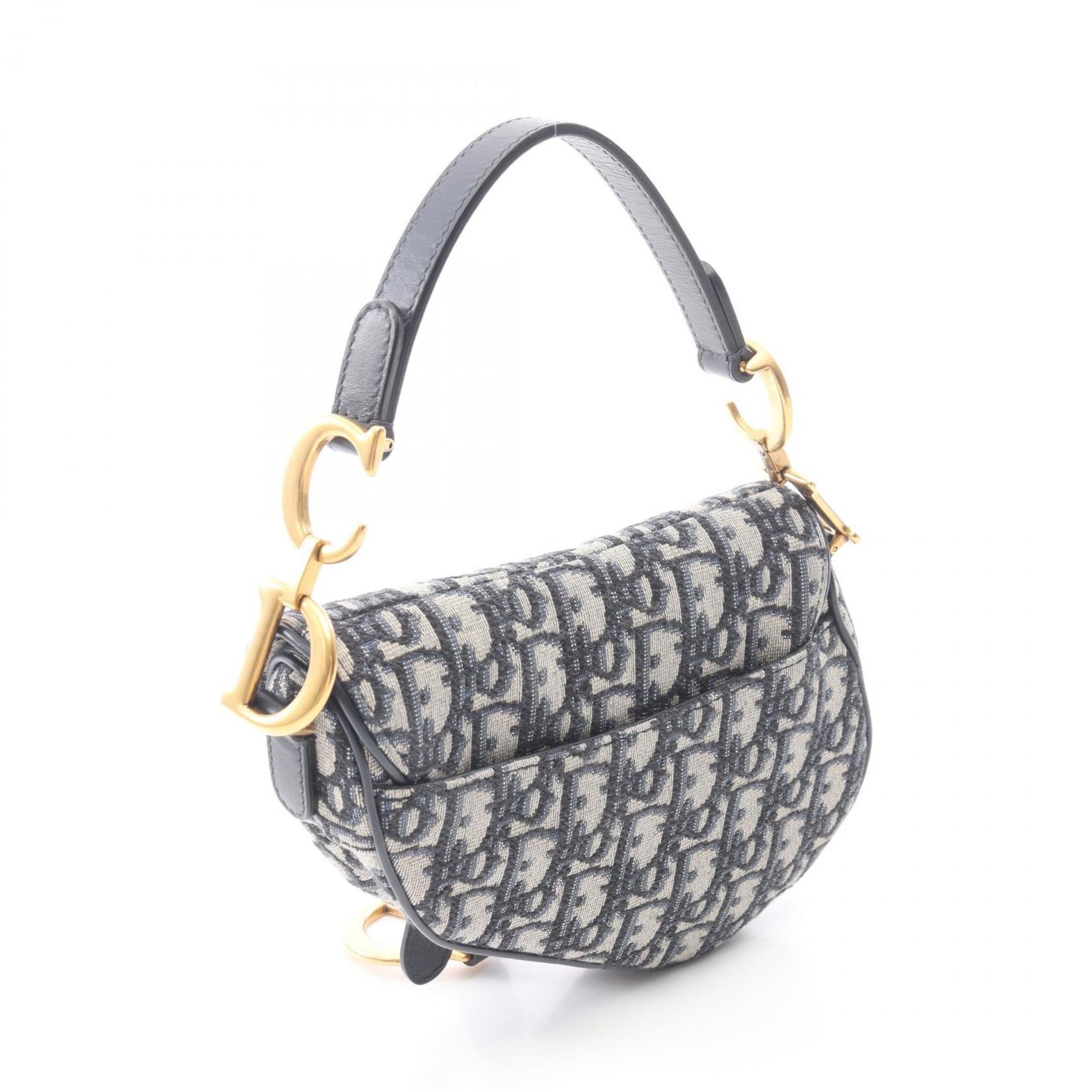 Christian Dior Ivory Navy Canvas Leather Handbag Saddle Bag (Pre-Owned)