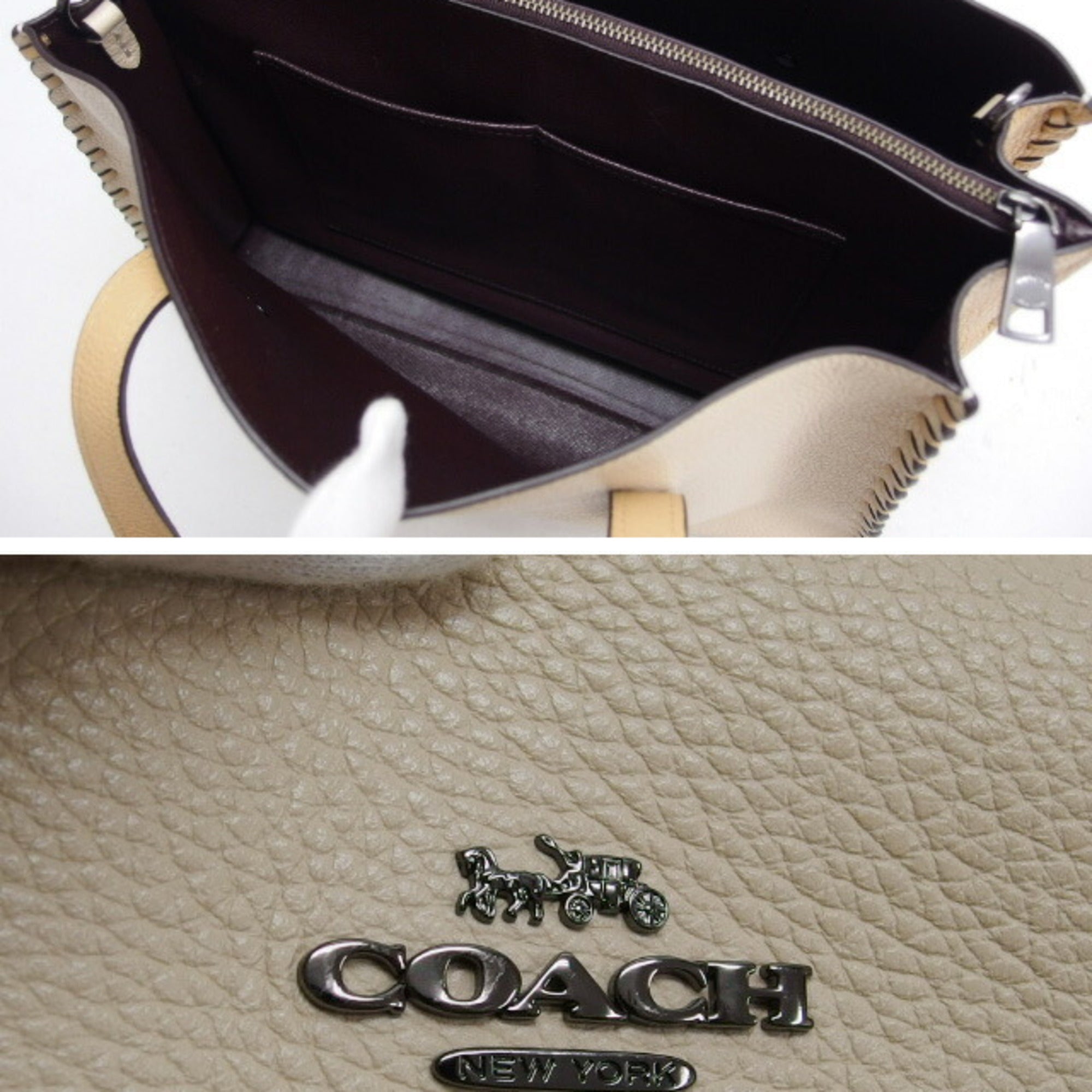 Coach Beige Leather Handbag Shoulder Bag Tote Bag (Pre-Owned)