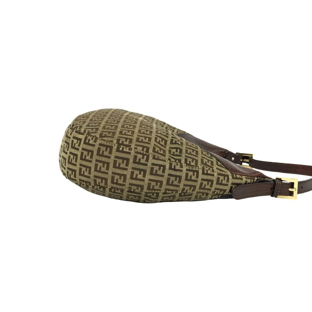 Fendi Brown Khaki Leather Canvas Shoulder Bag (Pre-Owned)