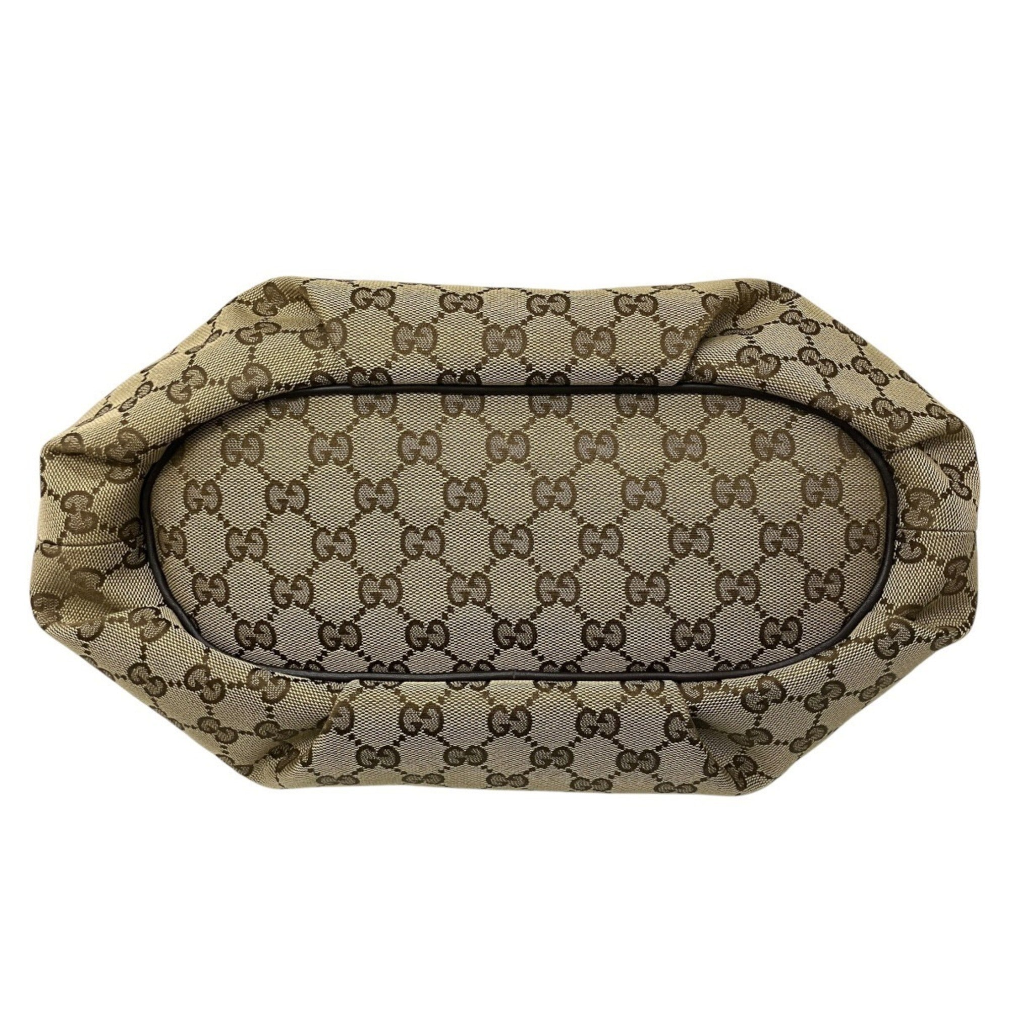 Gucci Gg Canvas Beige Brown Gg Canvas Leather Shoulder Bag (Pre-Owned)
