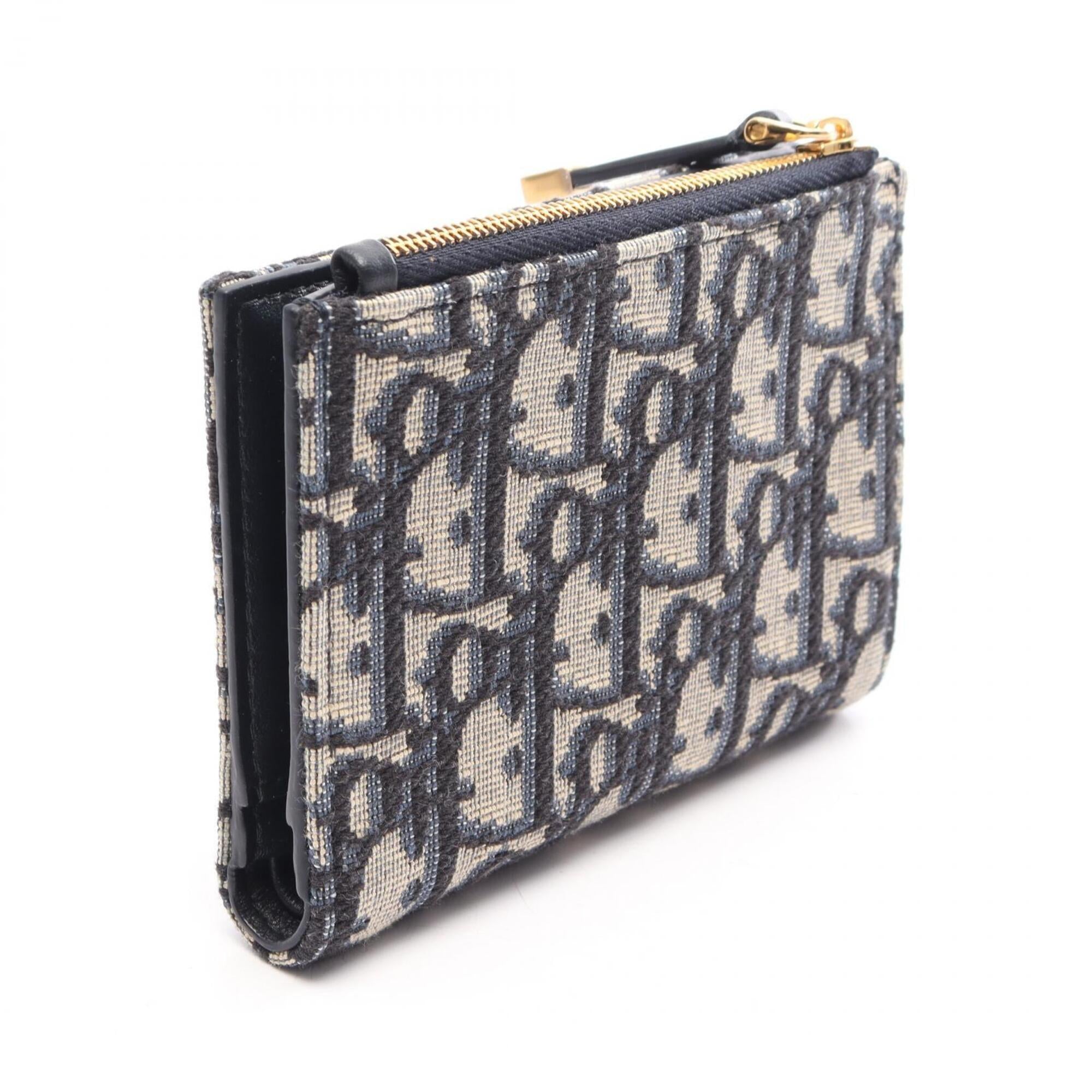 Christian Dior Beige Navy Leather Canvas Wallet (Bi-Fold) (Pre-Owned)