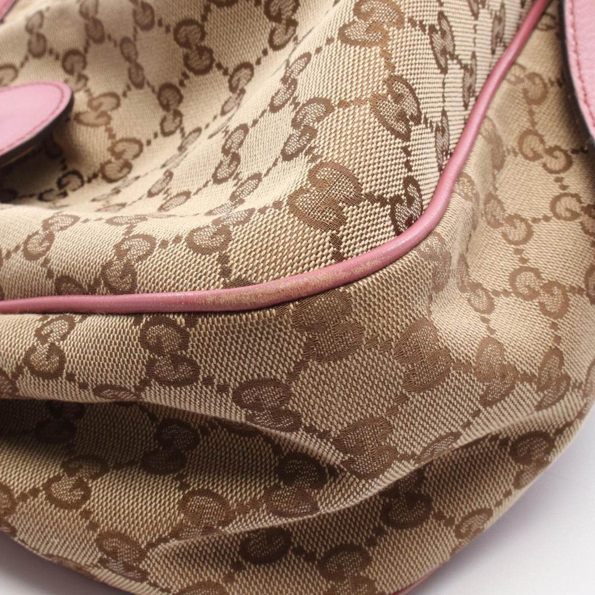 Gucci Beige Pink Canvas Leather Handbag Shoulder Bag (Pre-Owned)