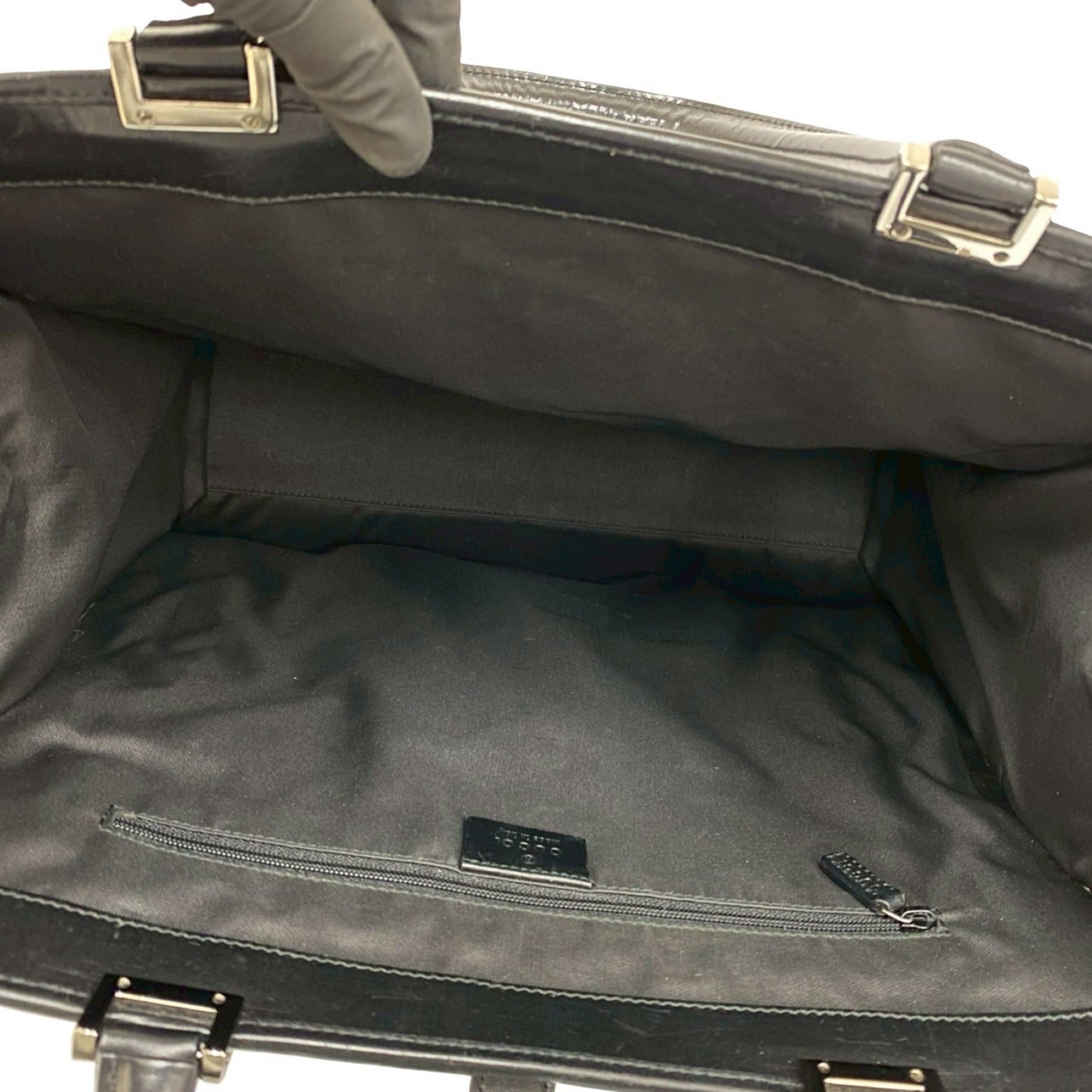 Gucci Black Gray Canvas Leather Handbag Tote Bag (Pre-Owned)