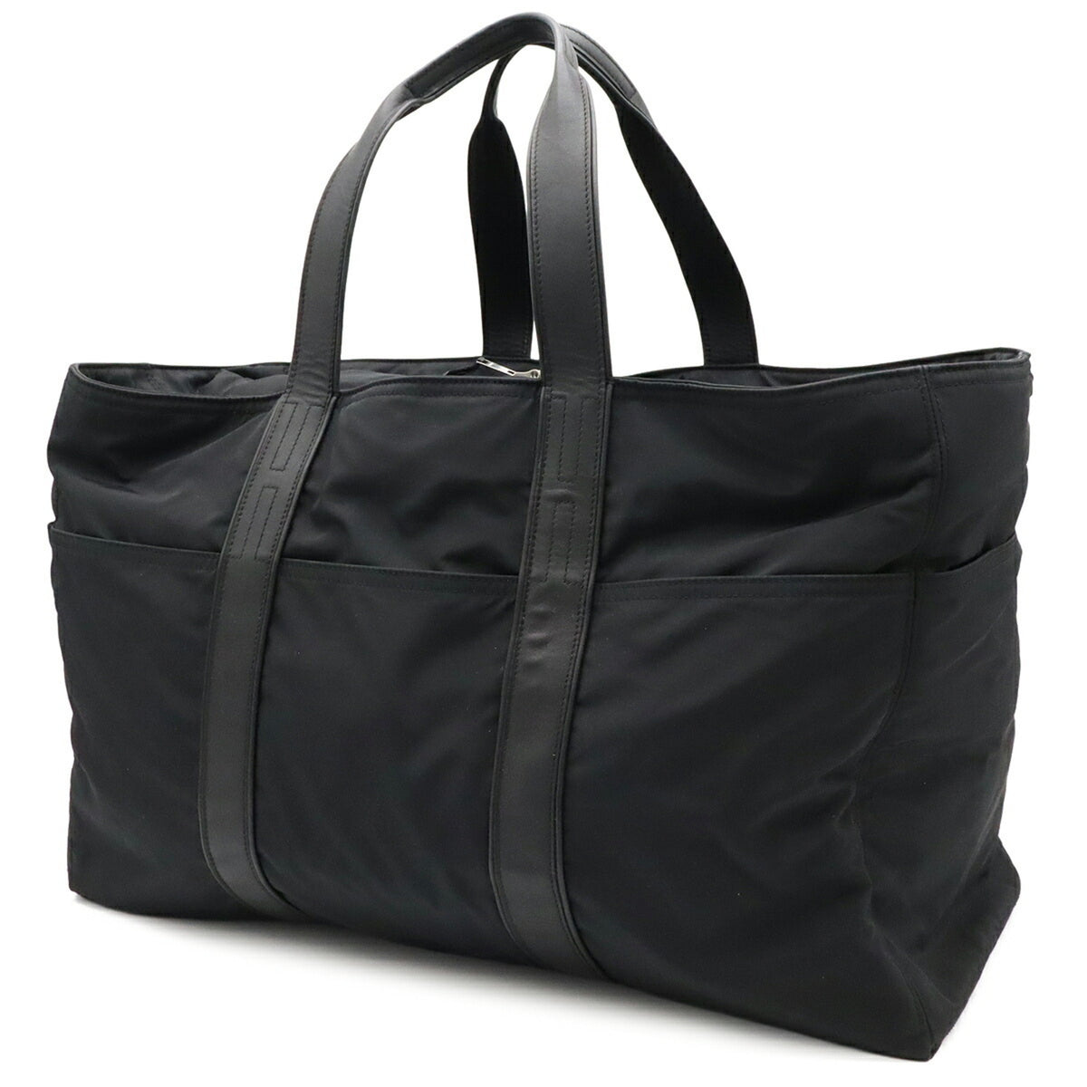 Hermes Acapulco Black Toile Chevron Leather Boston Bag Handbag Tote Bag (Pre-Owned)