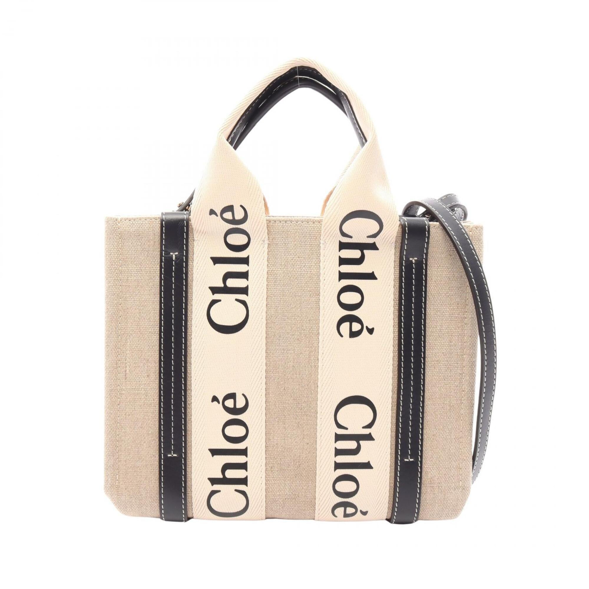 Chloé Beige Black Canvas Leather Handbag (Pre-Owned)