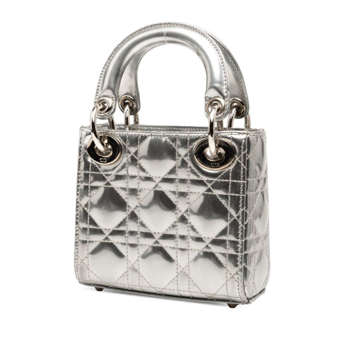 Christian Dior Silver Patent Leather Fur Handbag Shoulder Bag (Pre-Owned)