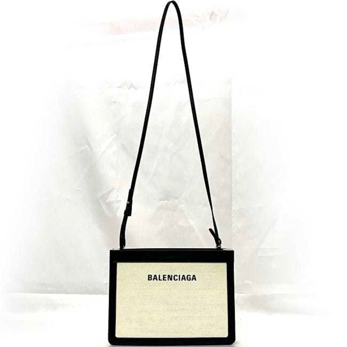 Balenciaga Black White Canvas Shoulder Bag (Pre-Owned)