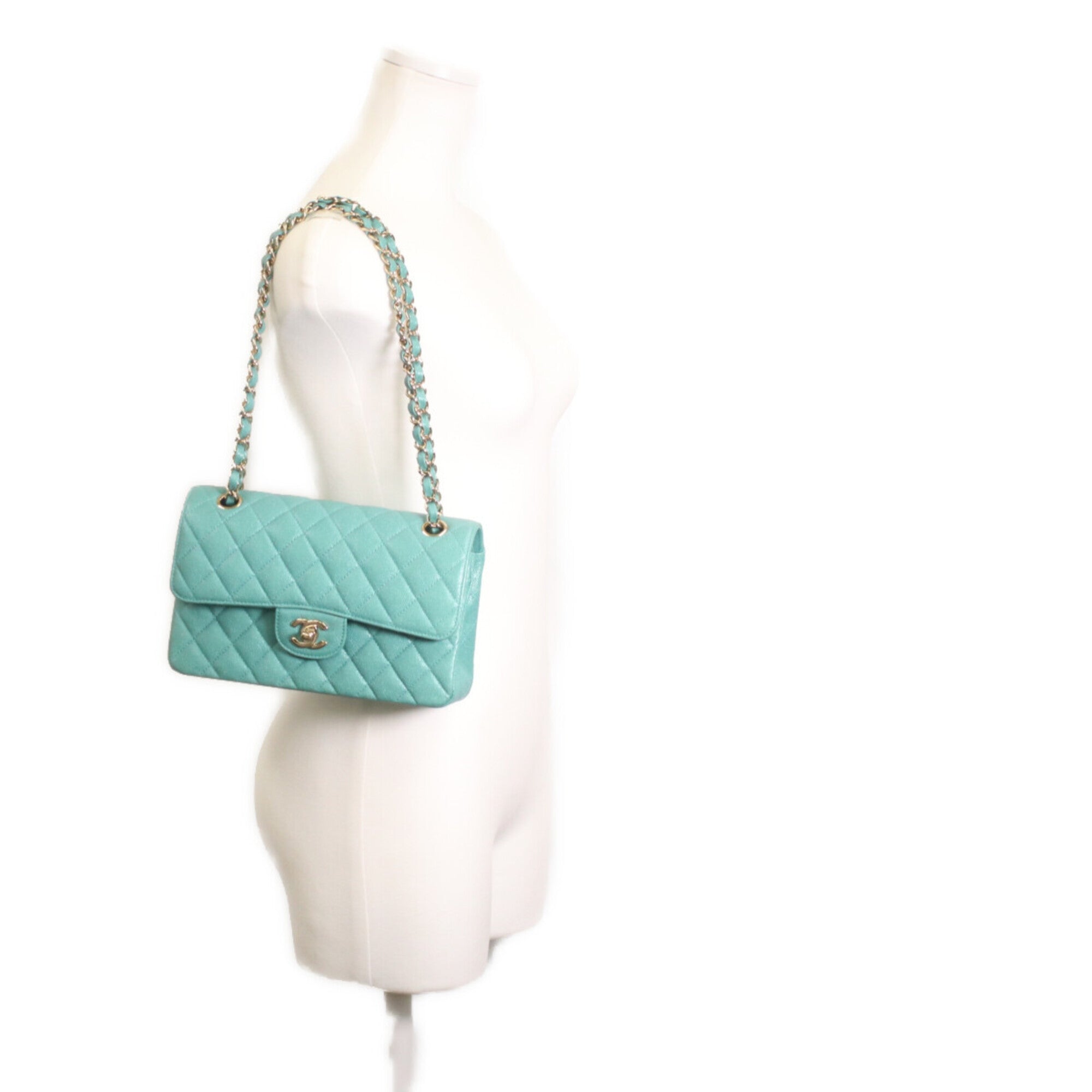 Chanel Green Grained Calfskin Shoulder Bag (Pre-Owned)