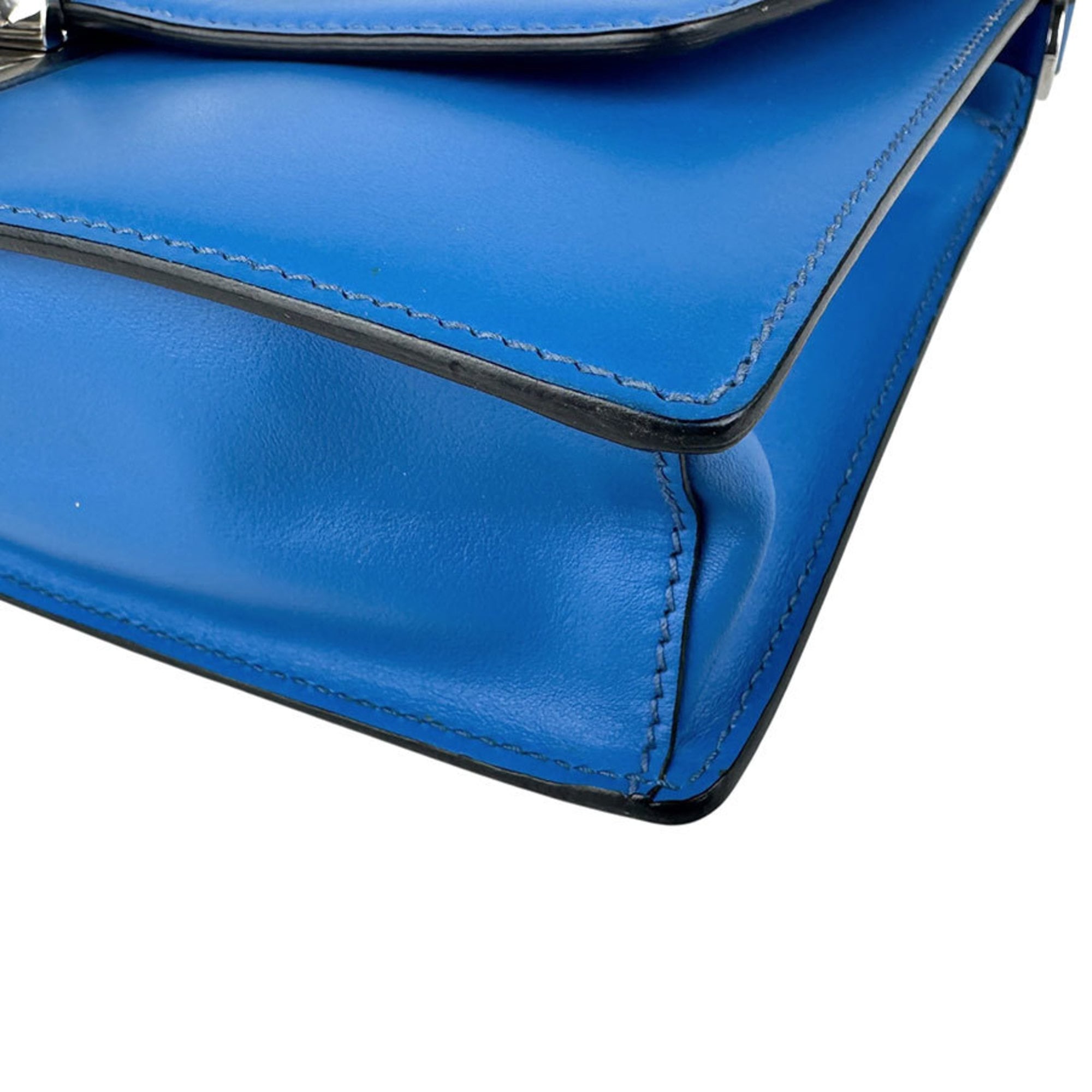 Prada Black Blue Leather Clutch Bag Shoulder Bag (Pre-Owned)