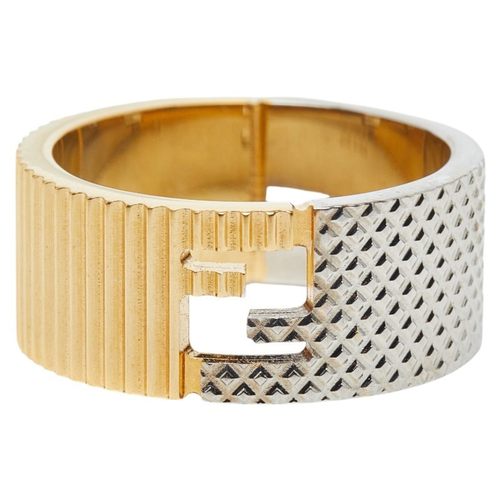 Fendi Gold Silver Gold Plating Metal Band Ring (Pre-Owned)