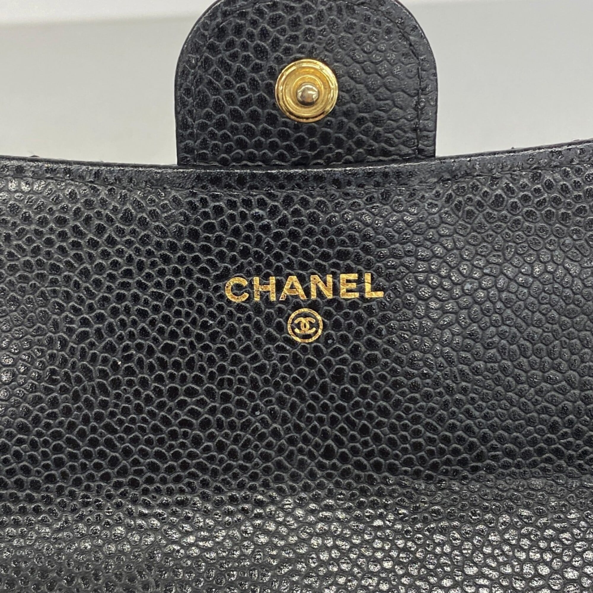 Chanel Black Grained Calfskin Long Wallet (Bi-Fold) (Pre-Owned)