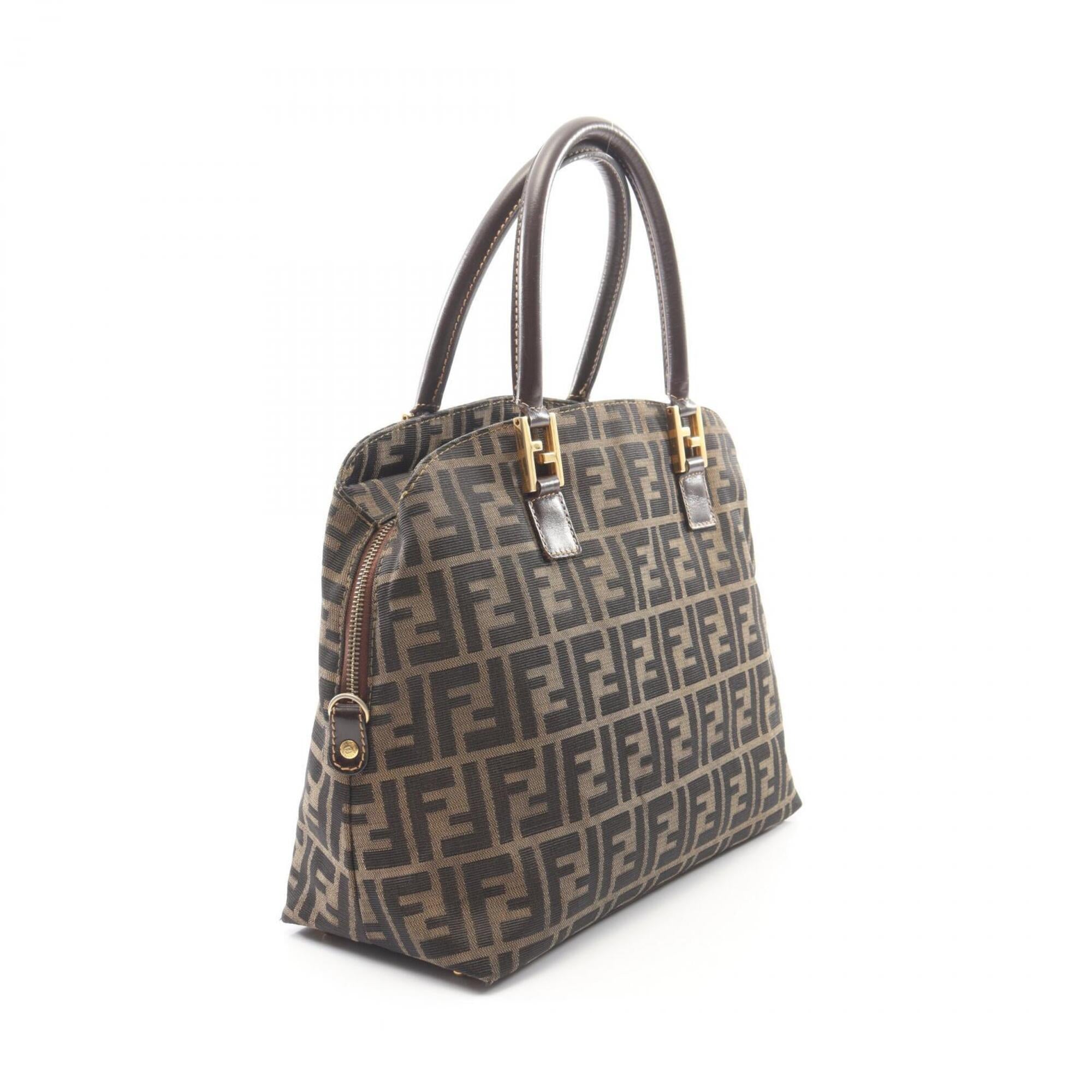 Fendi Black Brown Canvas Leather Handbag (Pre-Owned)