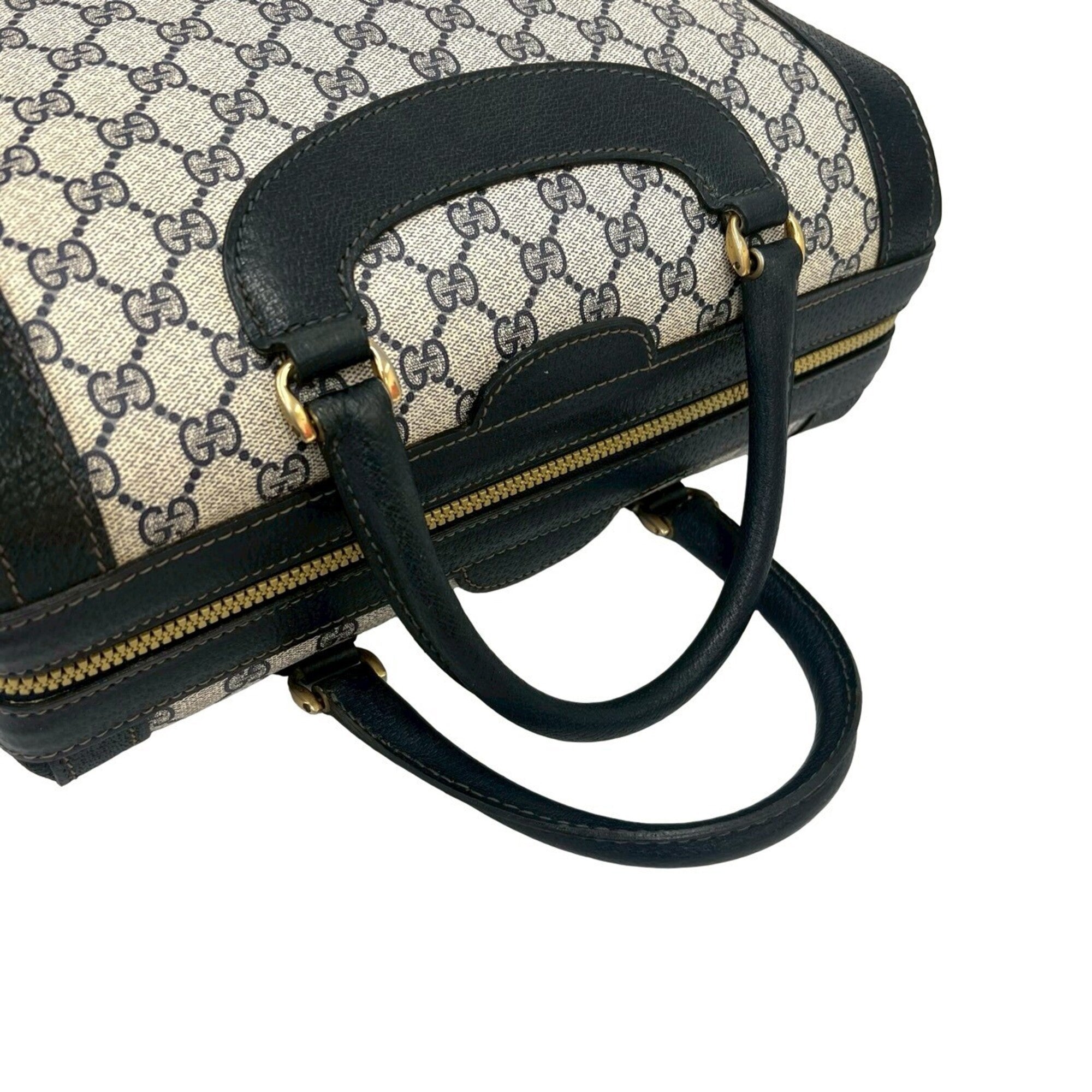Gucci Navy Pvc Leather Boston Bag Handbag Tote Bag (Pre-Owned)