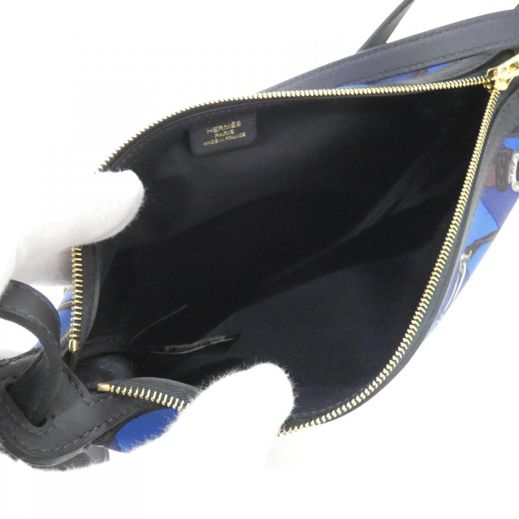 Hermes Blue Ebene Silk Swift Leather Handbag Pouch (Pre-Owned)