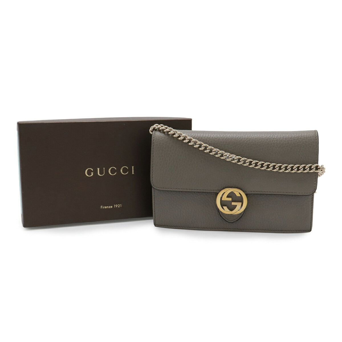 Gucci Gray Leather Chain/Shoulder Wallet (Pre-Owned)