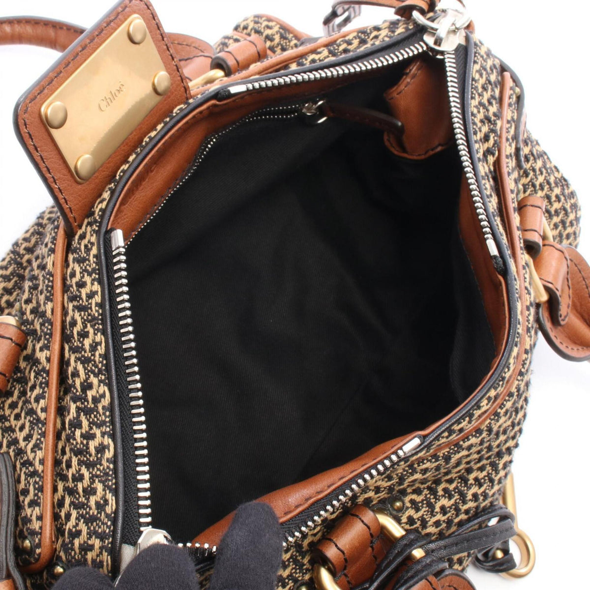 Chloé Beige Black Brown Fabric Leather Handbag (Pre-Owned)