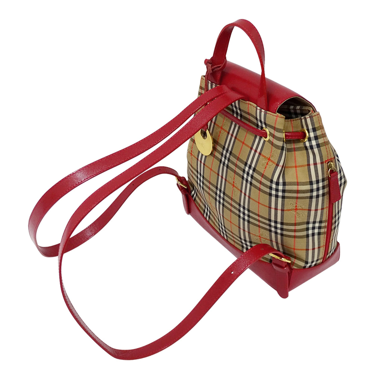 Burberry Beige Red Color Canvas Handbag (Pre-Owned)
