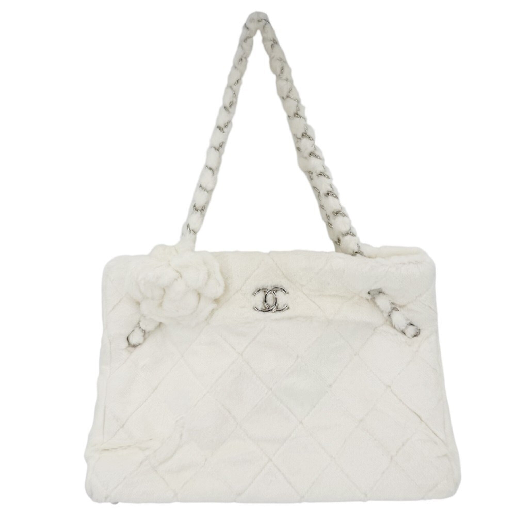 Chanel White Faux Fur Handbag Tote Bag (Pre-Owned)