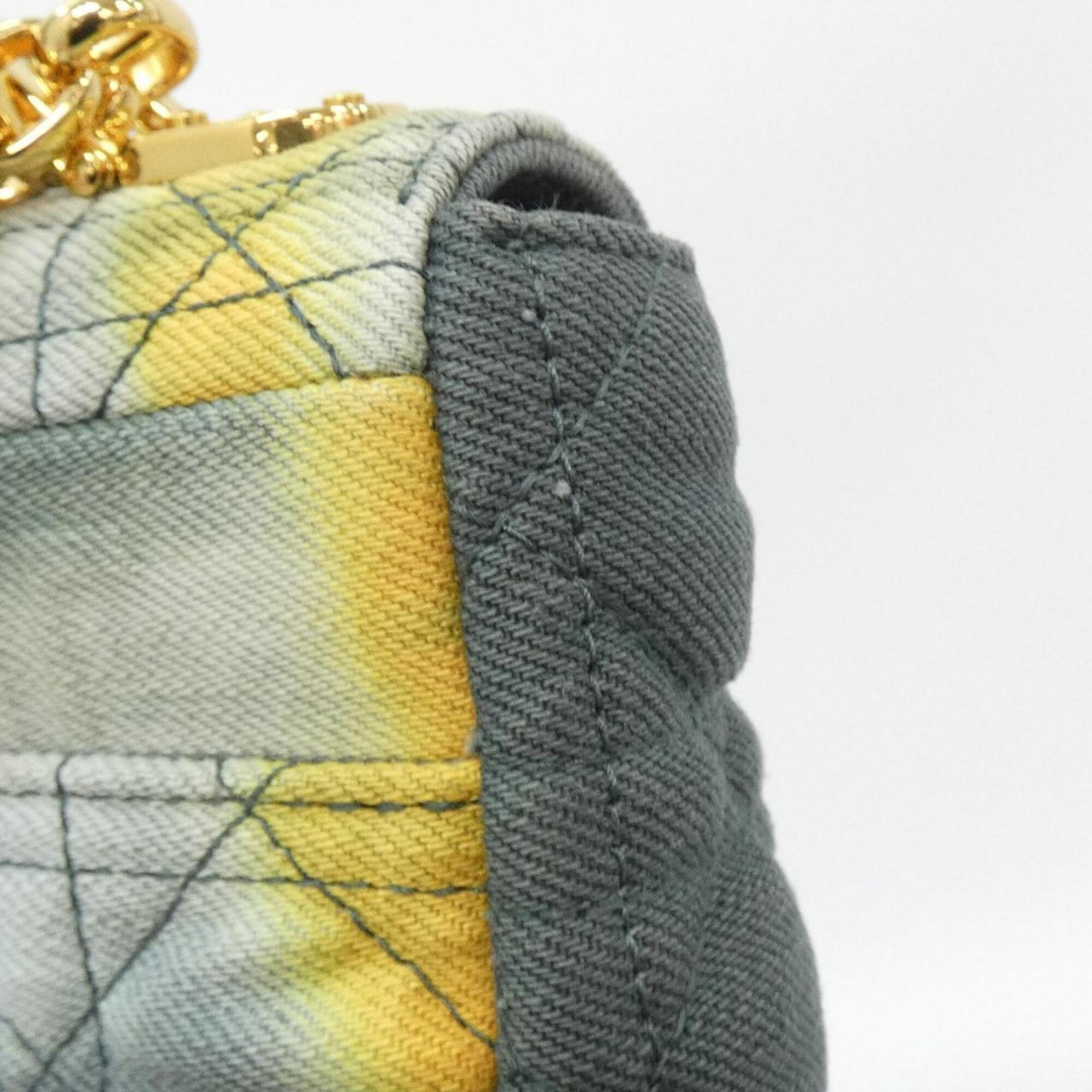 Christian Dior Blue Gray Yellow Denim Shoulder Bag (Pre-Owned)