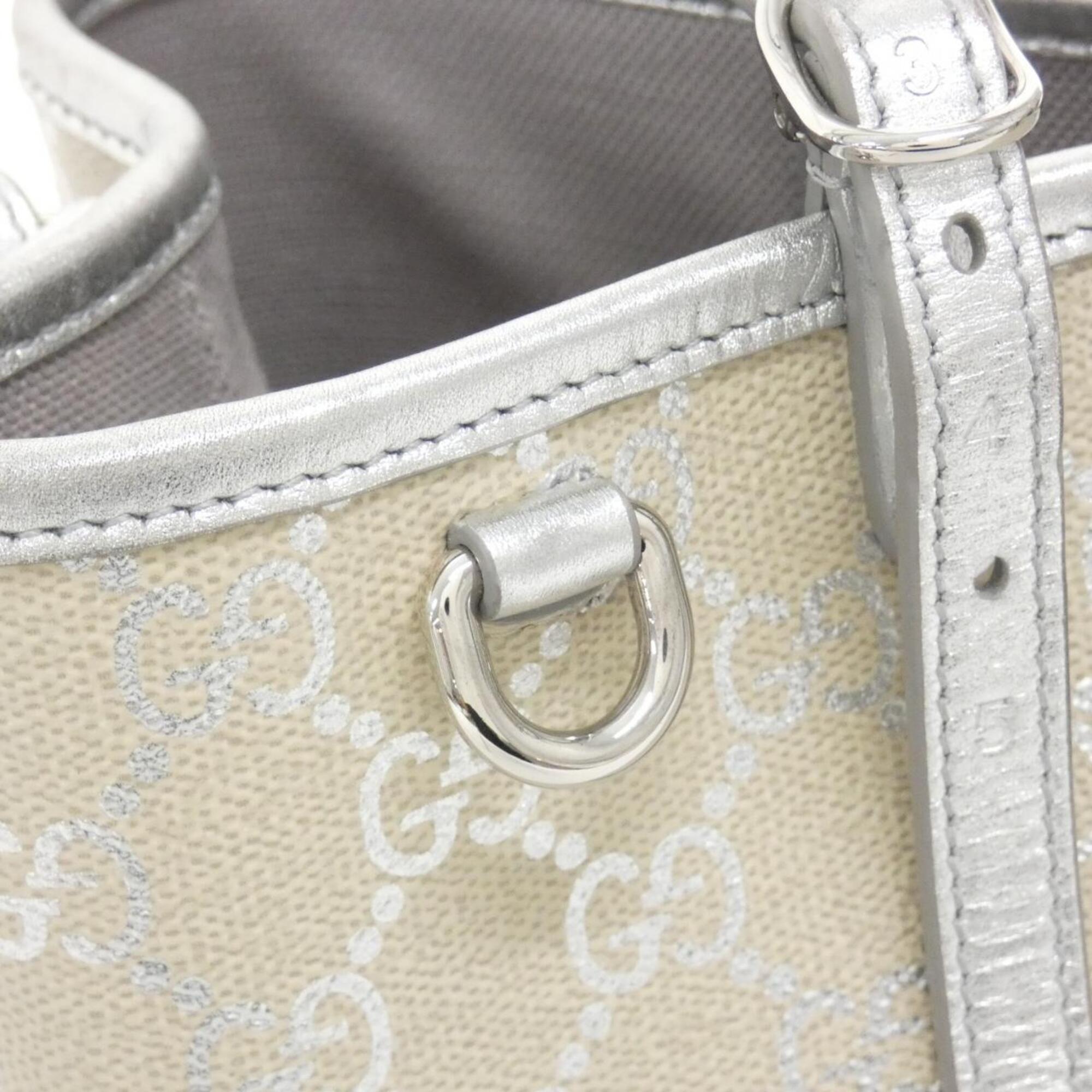 Gucci Beige Silver Coated Canvas Leather Handbag (Pre-Owned)