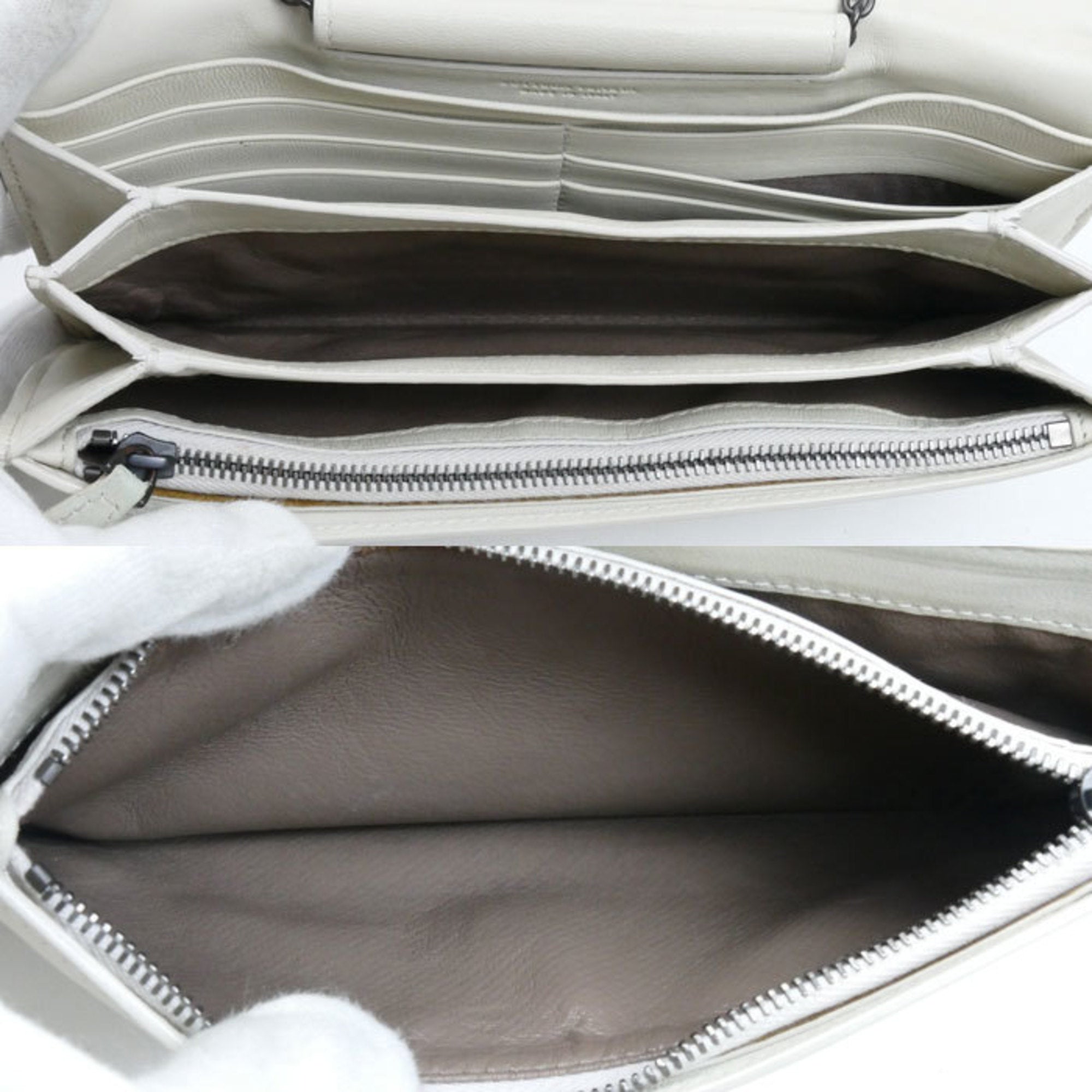 Bottega Veneta Ivory Leather Chain/Shoulder Wallet (Pre-Owned)