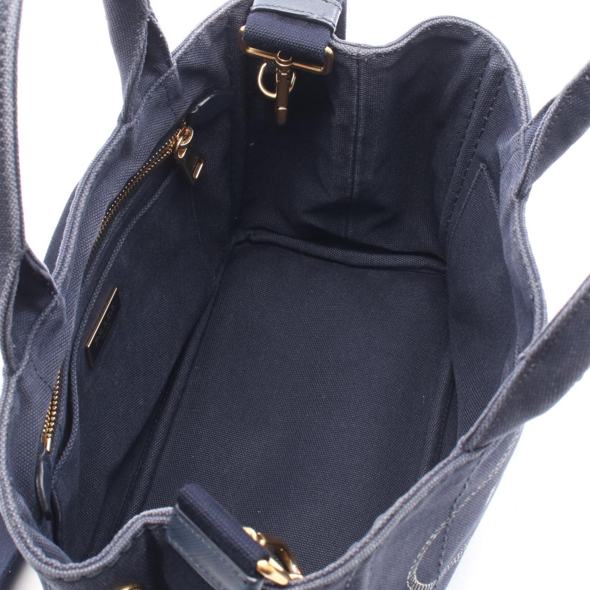 Prada Navy Canvas Handbag Tote Bag (Pre-Owned)