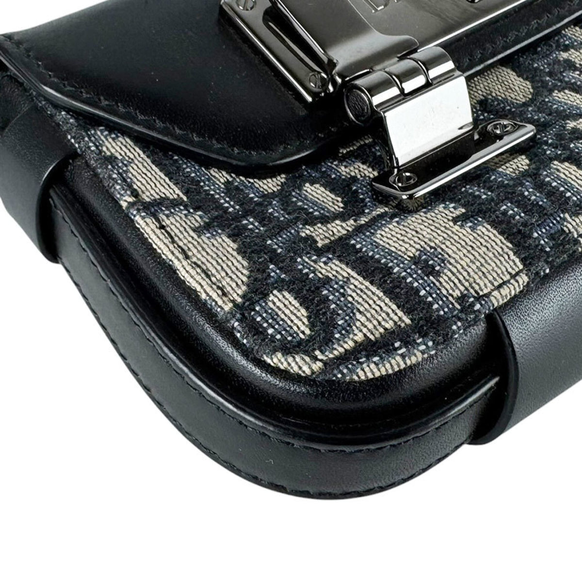 Christian Dior Black Navy Leather Canvas Shoulder Bag (Pre-Owned)