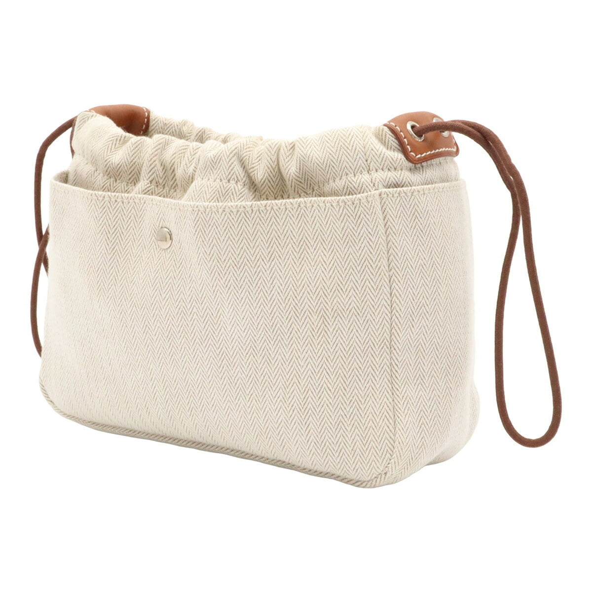 Hermes Brown Feu Natural Toile Chevron Pouch (Pre-Owned)