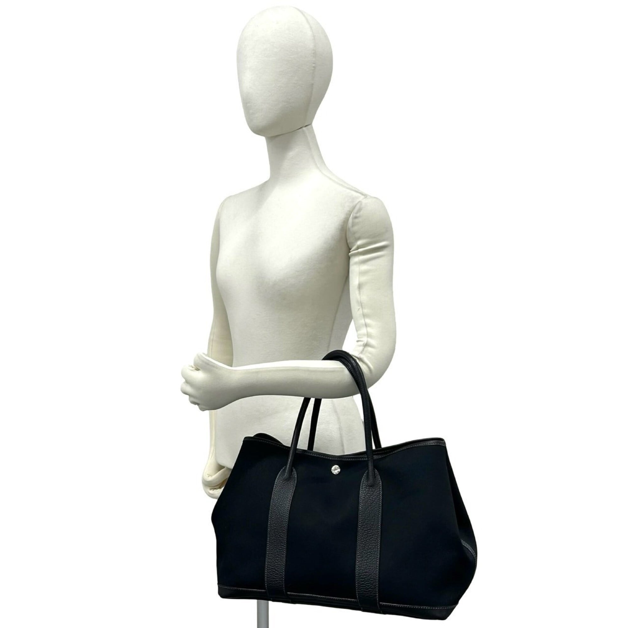 Hermes Black Negonda Leather Toile Officier Handbag Tote Bag (Pre-Owned)