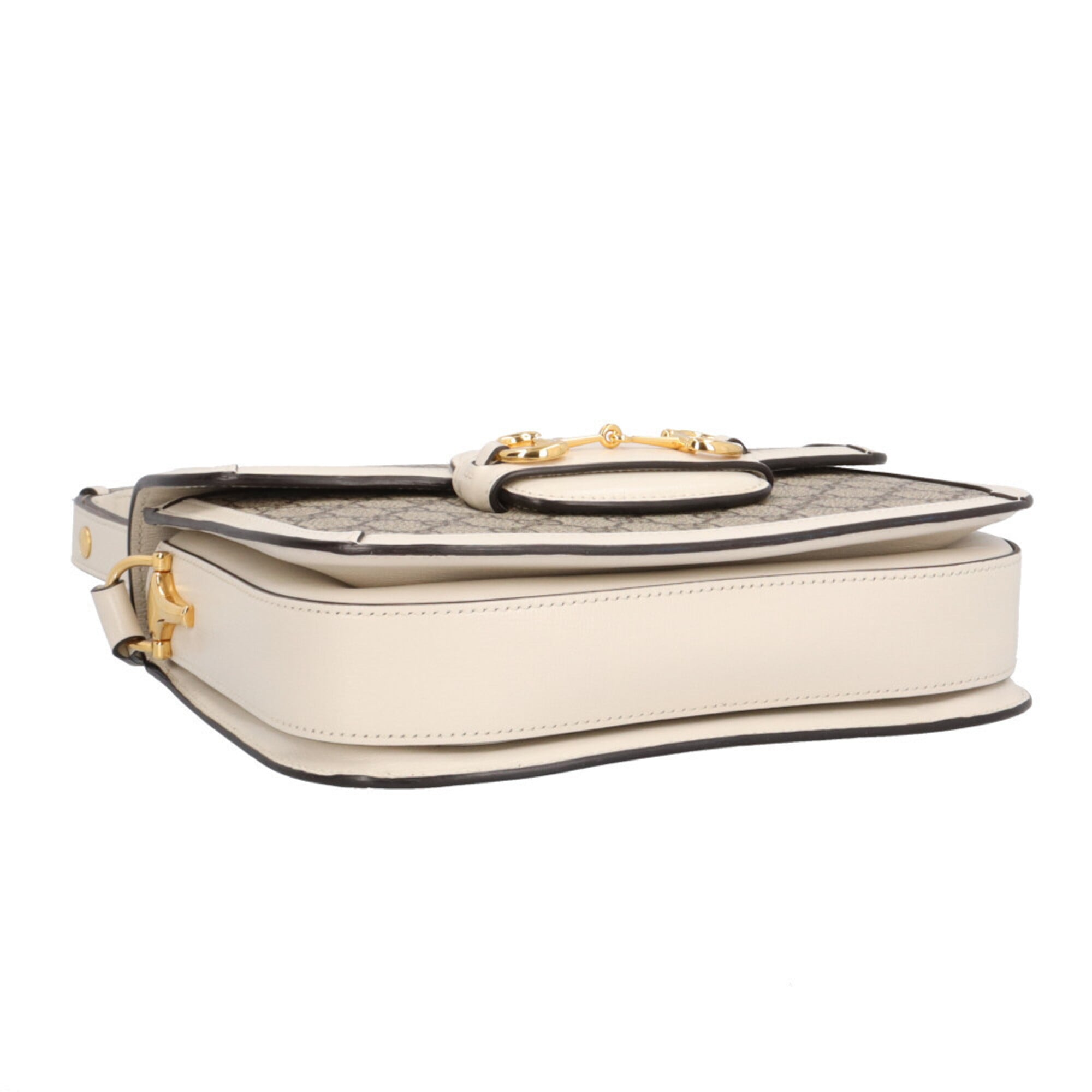 Gucci Horsebit Beige White Gg Supreme Canvas Leather Shoulder Bag (Pre-Owned)