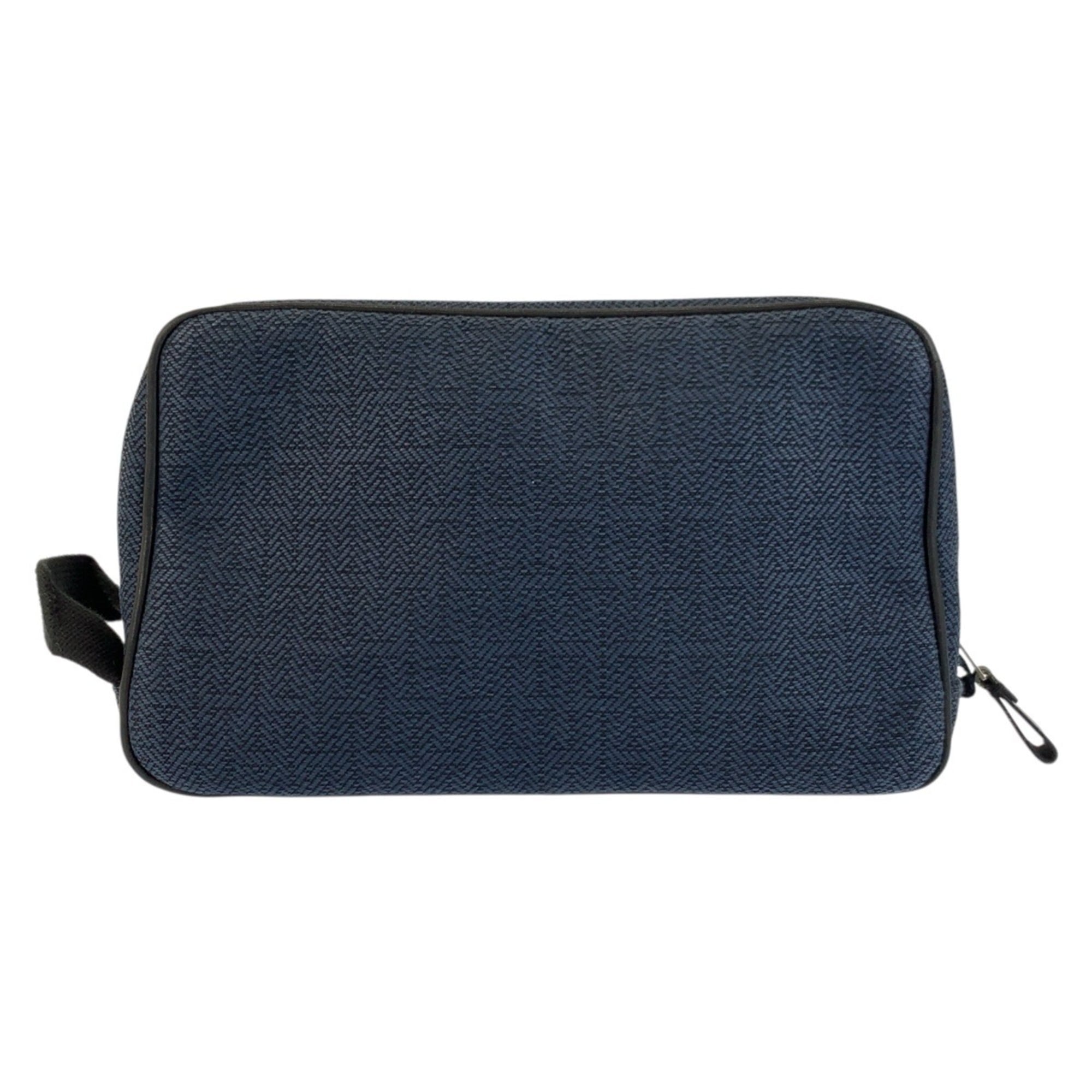 Hermes Black Navy Toile Chevron Clutch Bag Handbag Pouch (Pre-Owned)