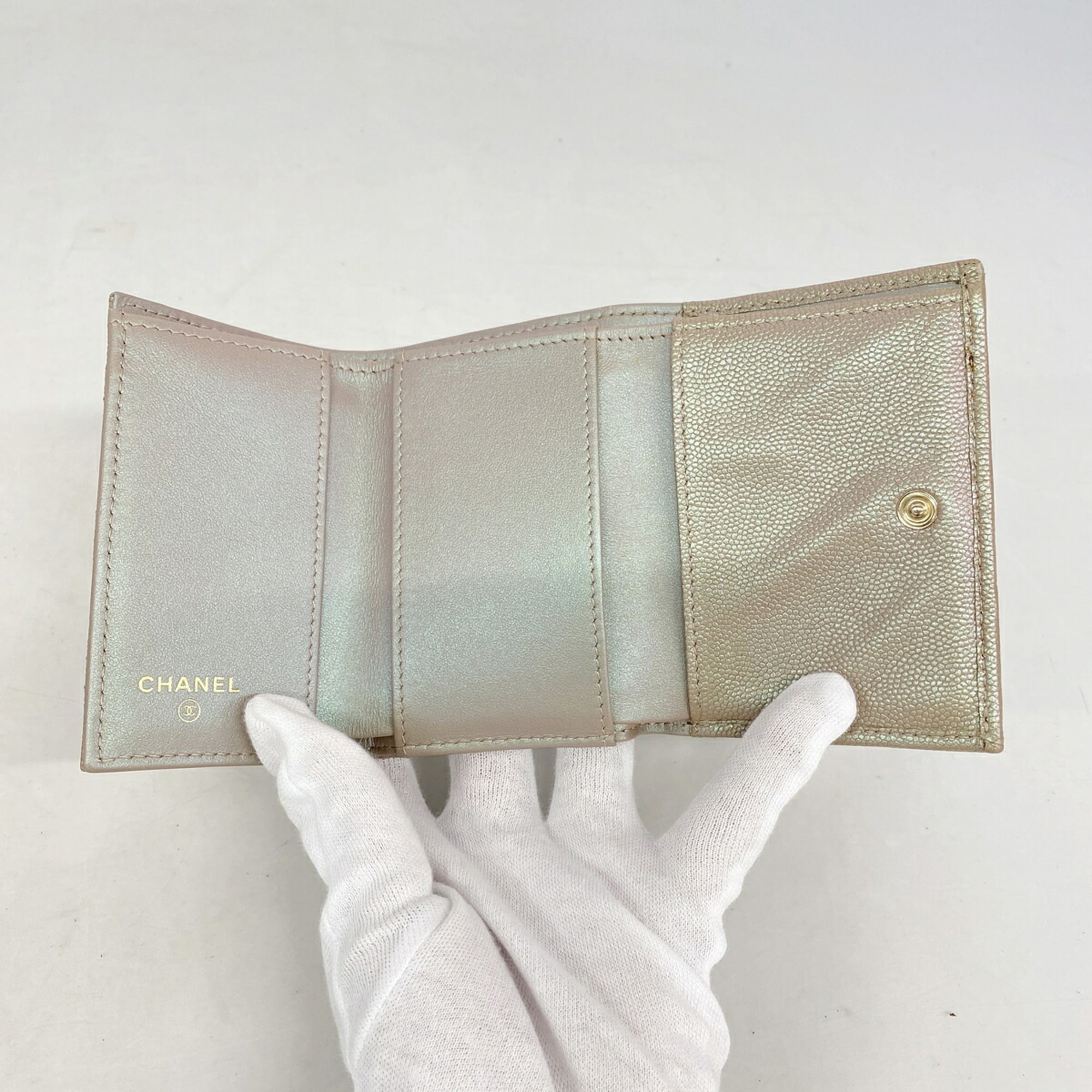 Chanel Metallic Pink Grained Calfskin Wallet (Tri-Fold) (Pre-Owned)