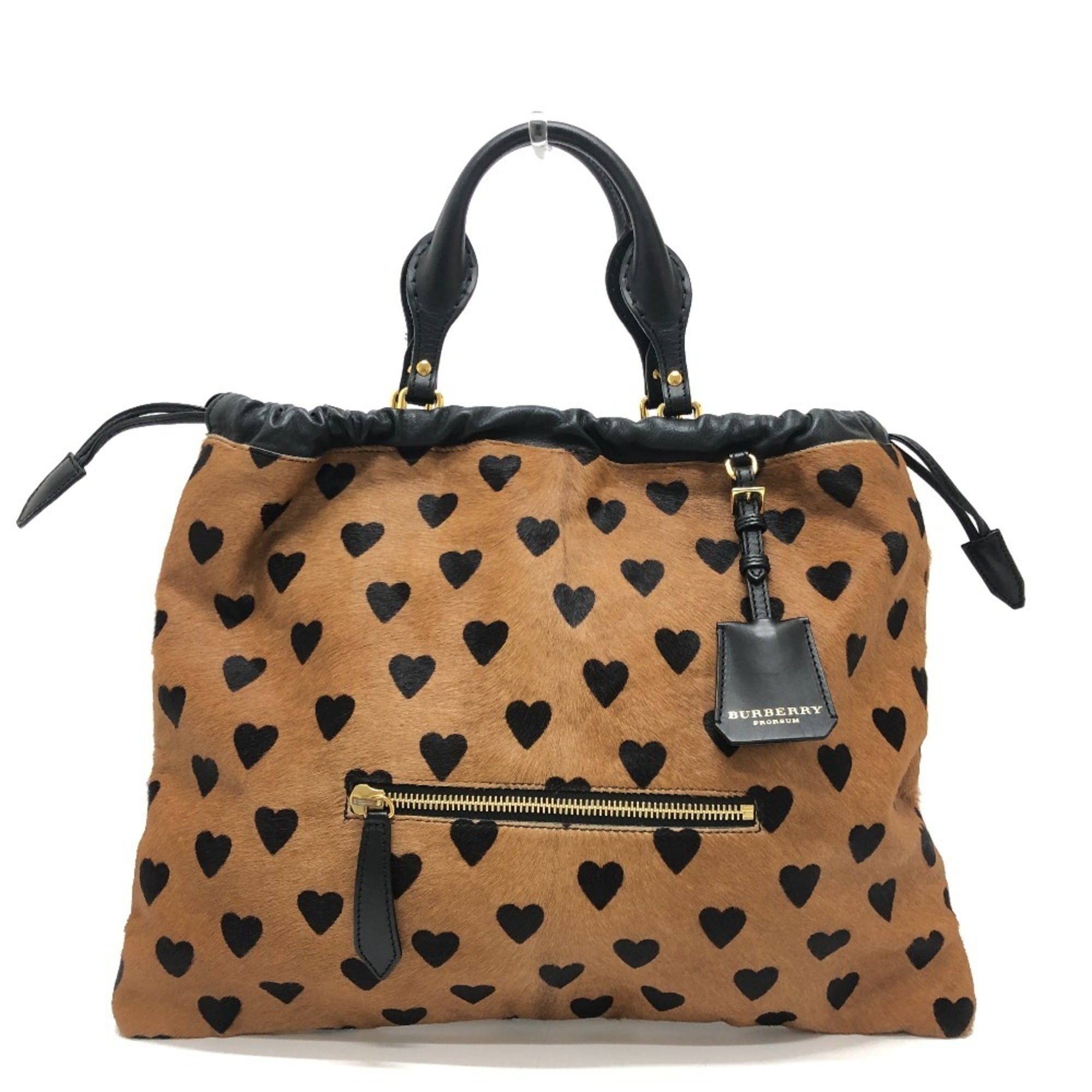 Burberry Black Brown Leather Handbag Tote Bag (Pre-Owned)