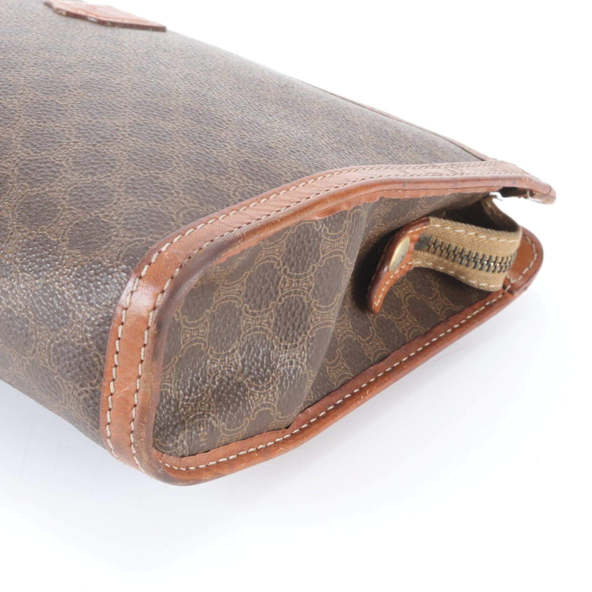Celine Macadam Brown Leather Coated Canvas Handbag (Pre-Owned)