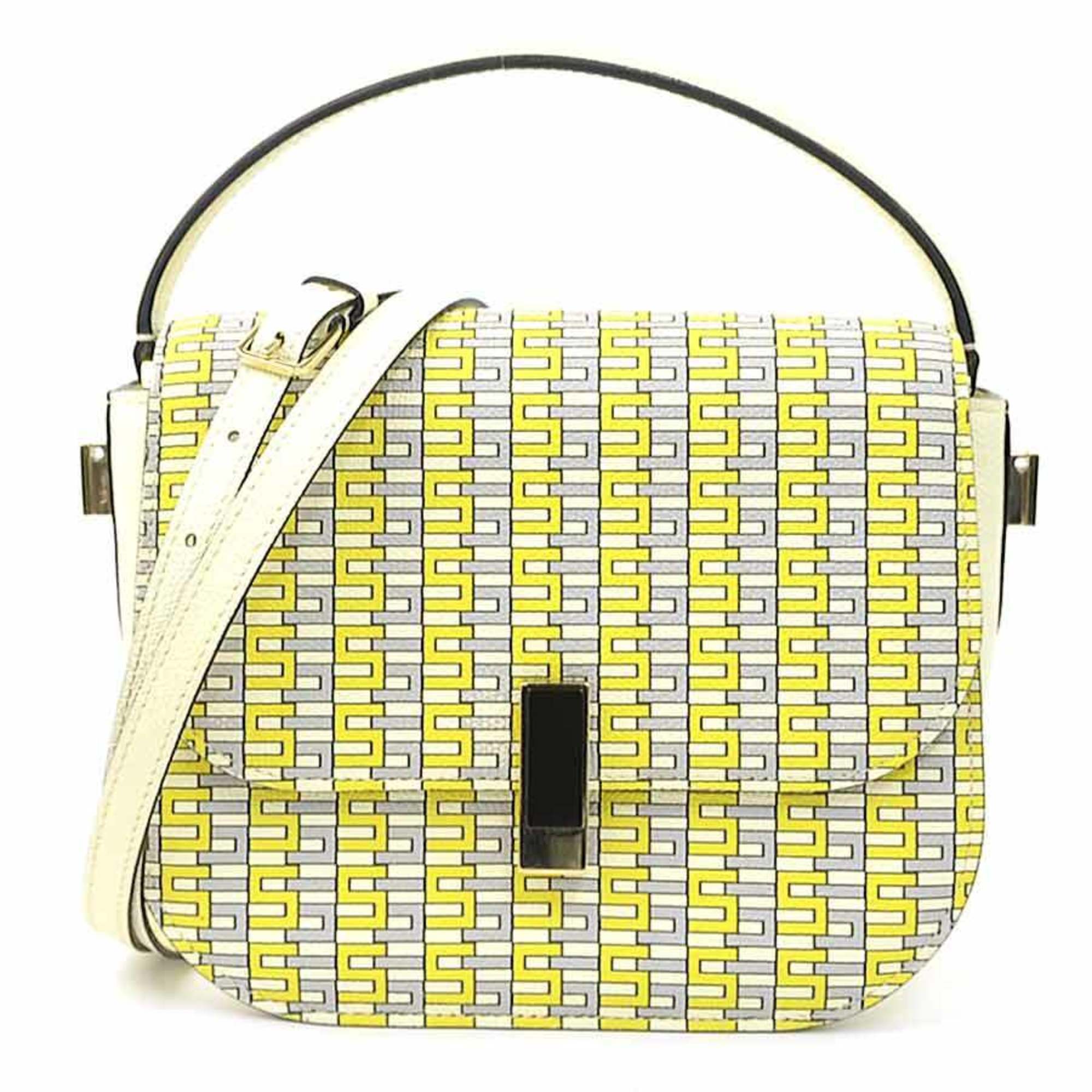 Valextra Gray Ivory Yellow Leather Handbag Shoulder Bag (Pre-Owned)