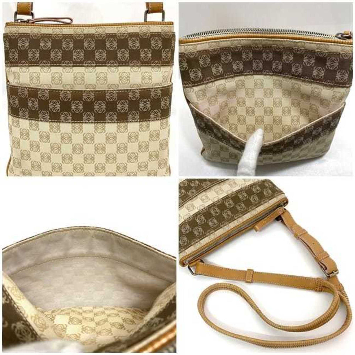 Loewe Beige Orange Canvas Leather Shoulder Bag (Pre-Owned)