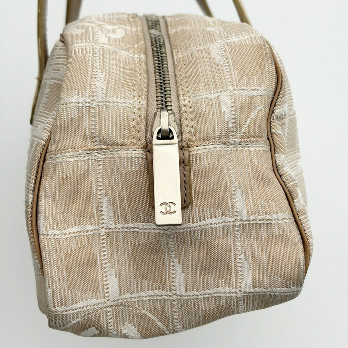 Chanel New Travel Line Beige Nylon Jacquard Leather Boston Bag (Pre-Owned)