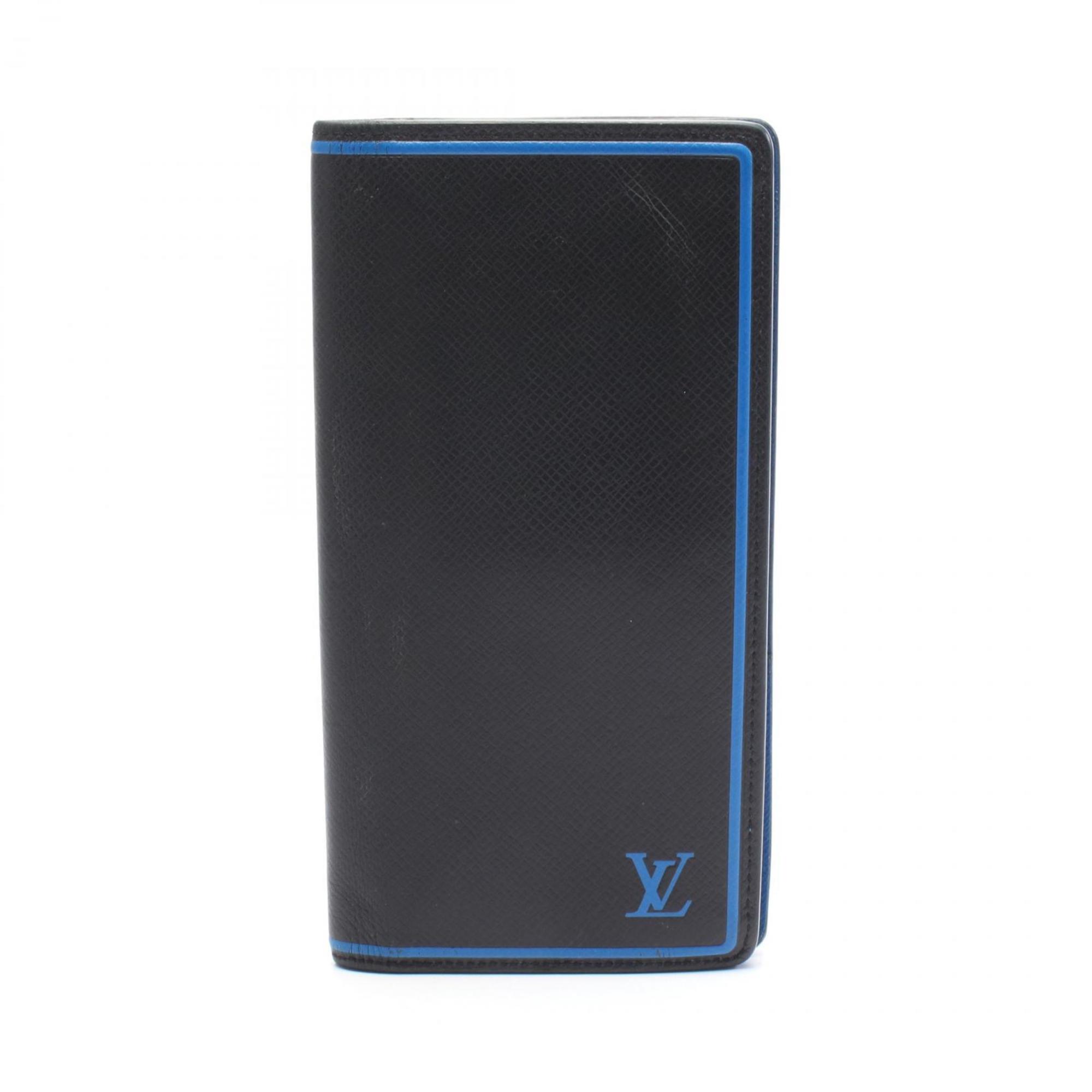 Louis Vuitton Black Blue Taiga Leather Leather Long Wallet (Bi-Fold) (Pre-Owned)
