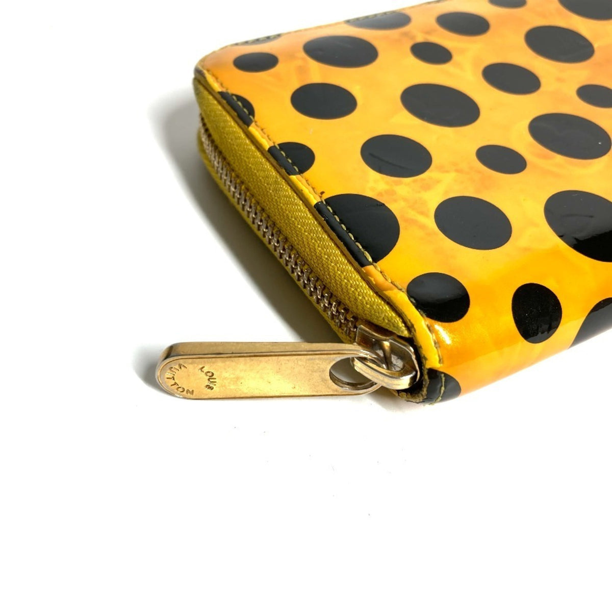 Louis Vuitton Dot Infinity (Yayoi Kusama) Black Yellow Patent Leather Long Wallet (Bi-Fold) (Pre-Owned)