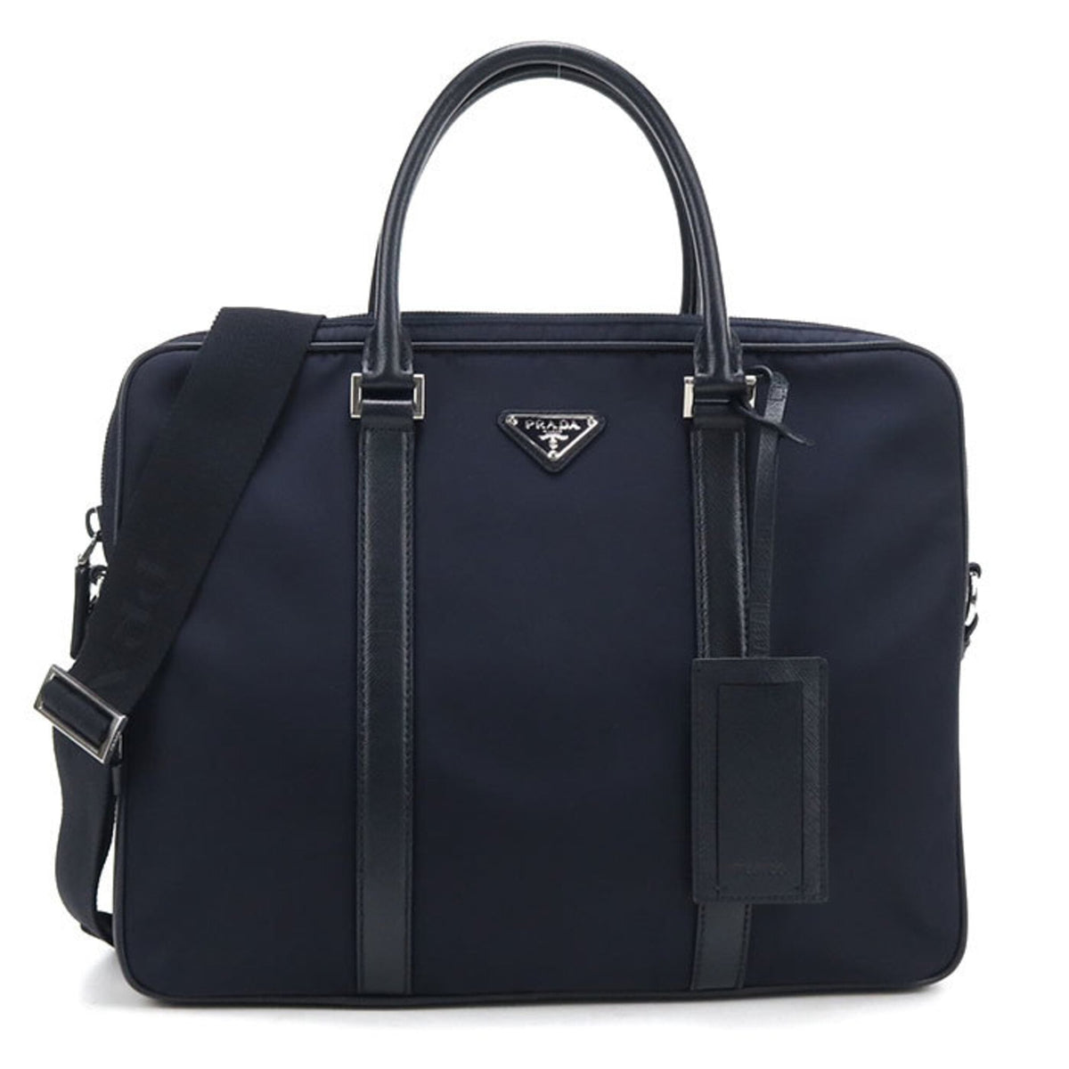 Prada Navy Nylon Leather Briefcase (Pre-Owned)