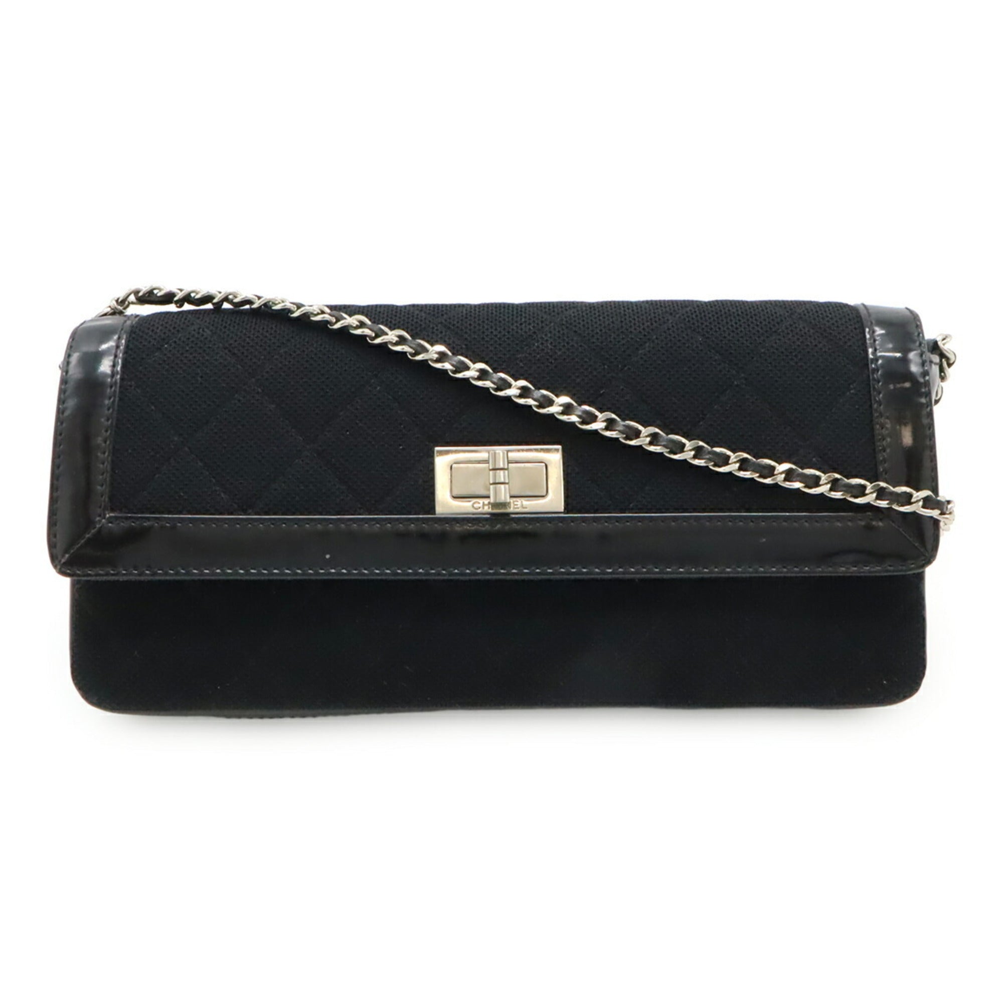 Chanel Black Canvas Patent Leather Shoulder Bag (Pre-Owned)
