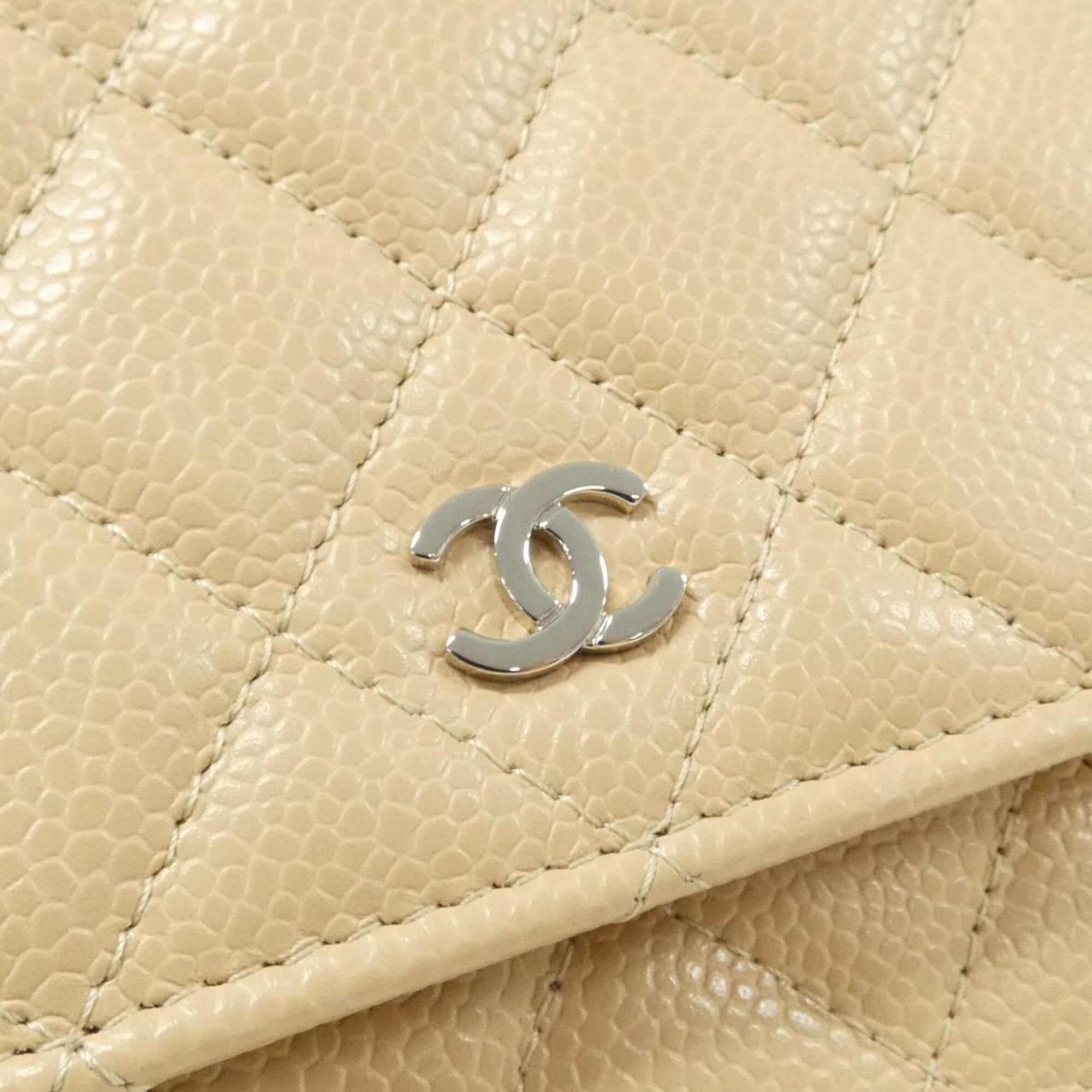 Chanel Beige Grained Calfskin Chain/Shoulder Wallet (Pre-Owned)