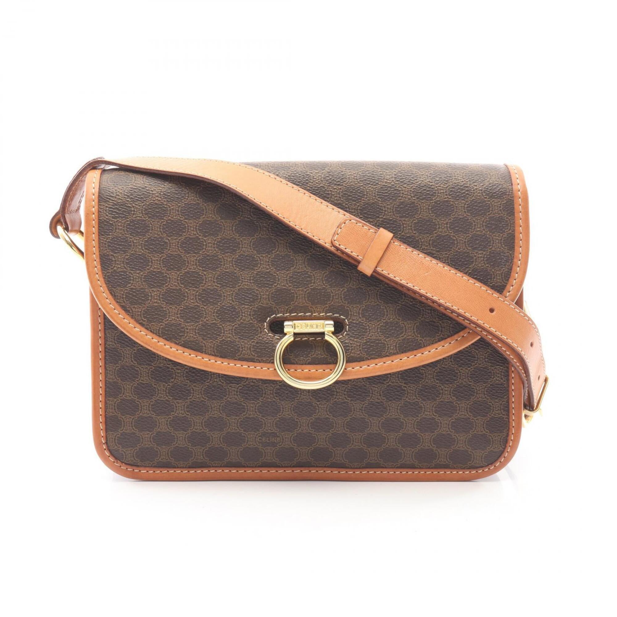 Celine Brown Coated Canvas Leather Handbag Shoulder Bag (Pre-Owned)