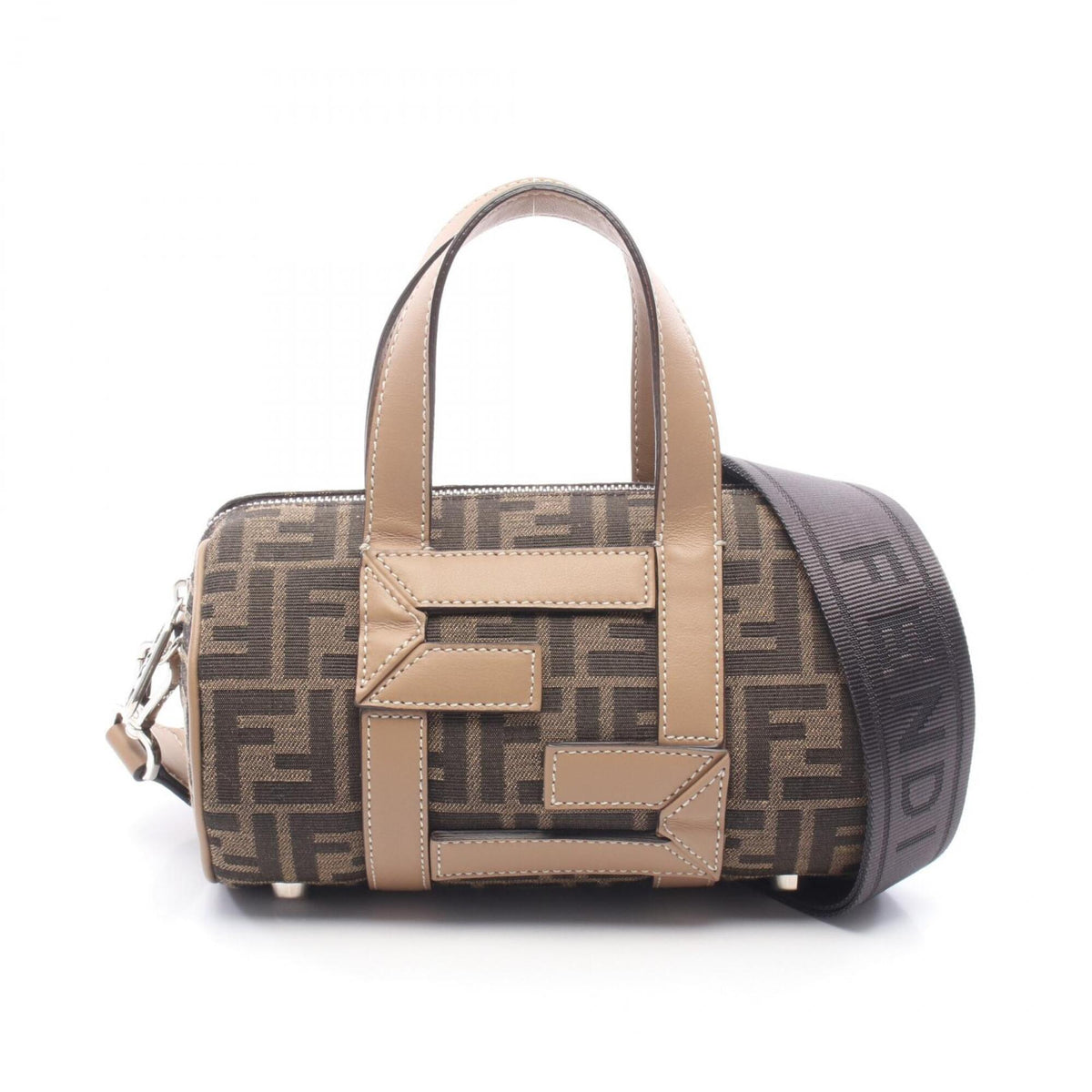 Fendi Beige Black Canvas Leather Handbag (Pre-Owned)