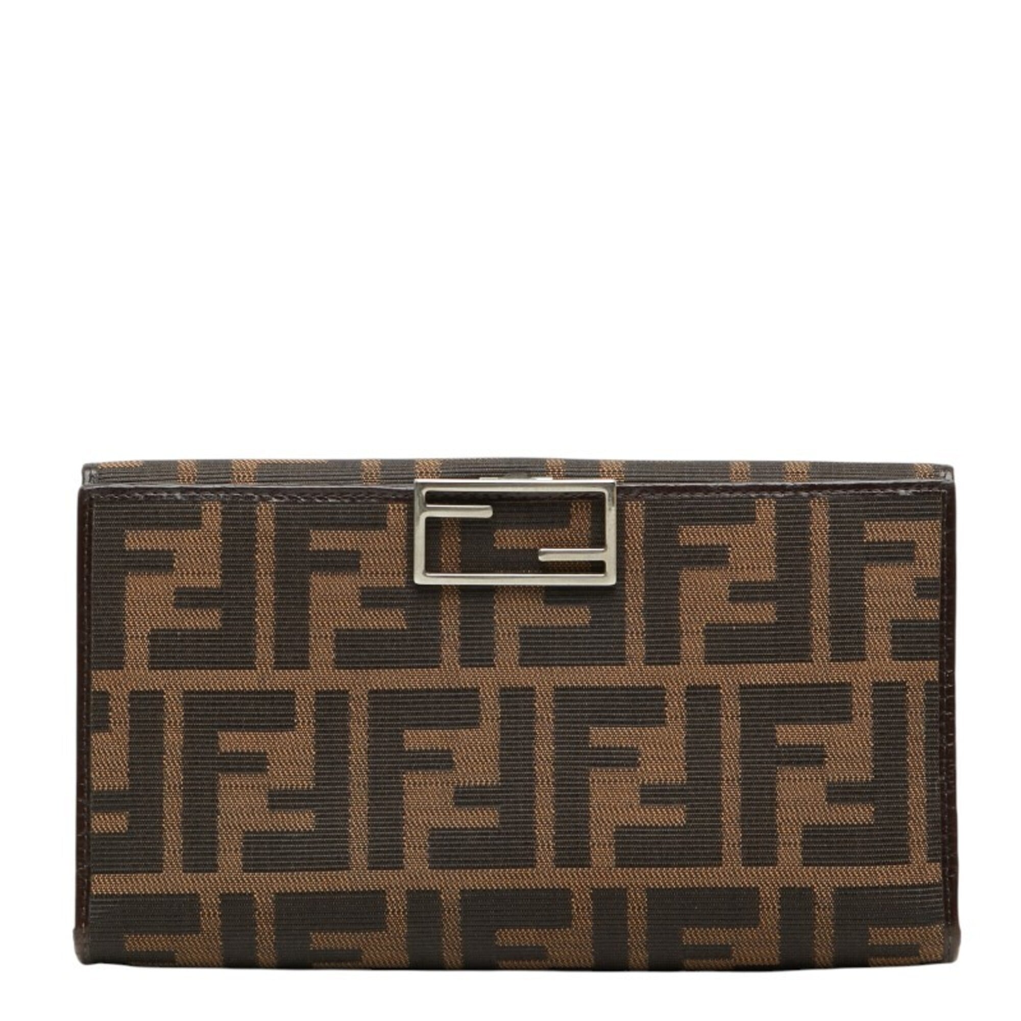 Fendi Black Brown Canvas Leather Long Wallet (Bi-Fold) (Pre-Owned)