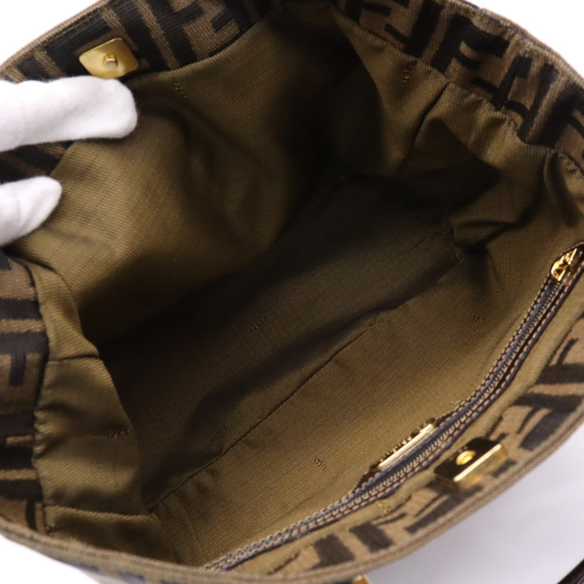 Fendi Zucca Brown Canvas Leather Handbag Tote Bag (Pre-Owned)