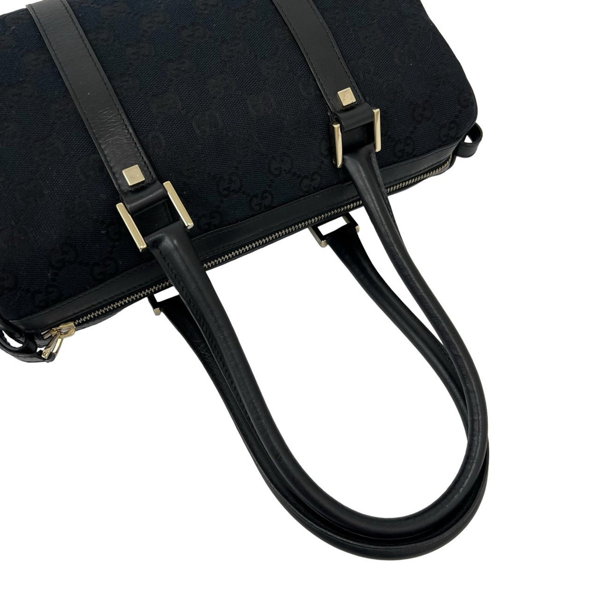 Gucci Black Canvas Leather Boston Bag Handbag Shoulder Bag Tote Bag (Pre-Owned)