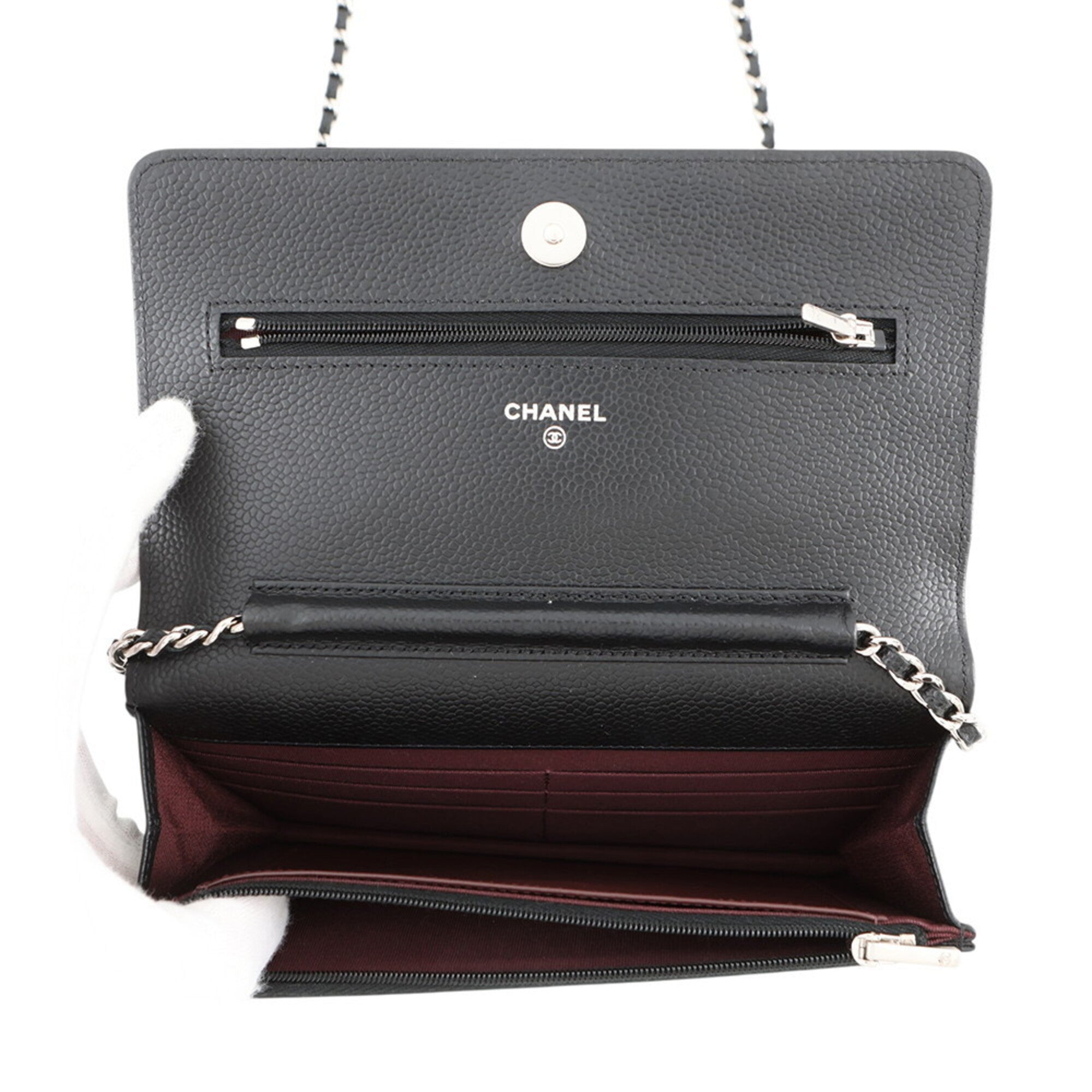 Chanel Black Grained Calfskin Chain/Shoulder Wallet (Pre-Owned)