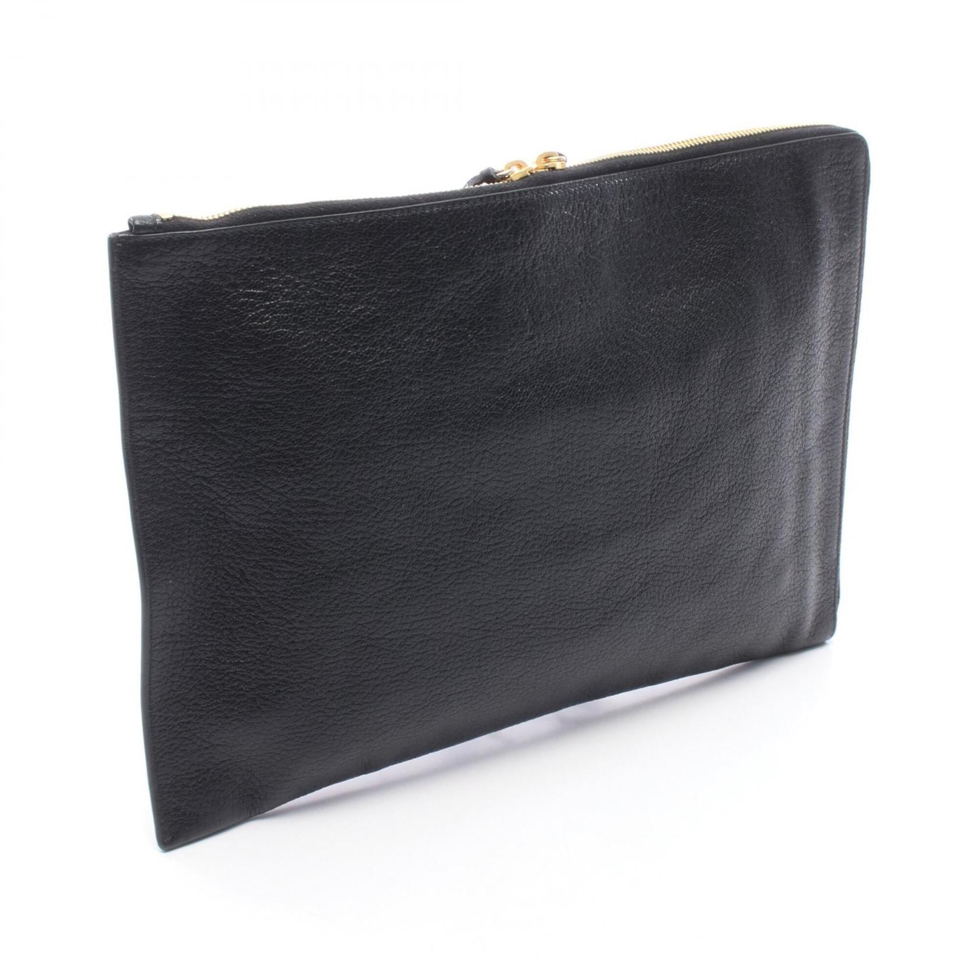 Balenciaga Black Leather Clutch Bag Handbag (Pre-Owned)