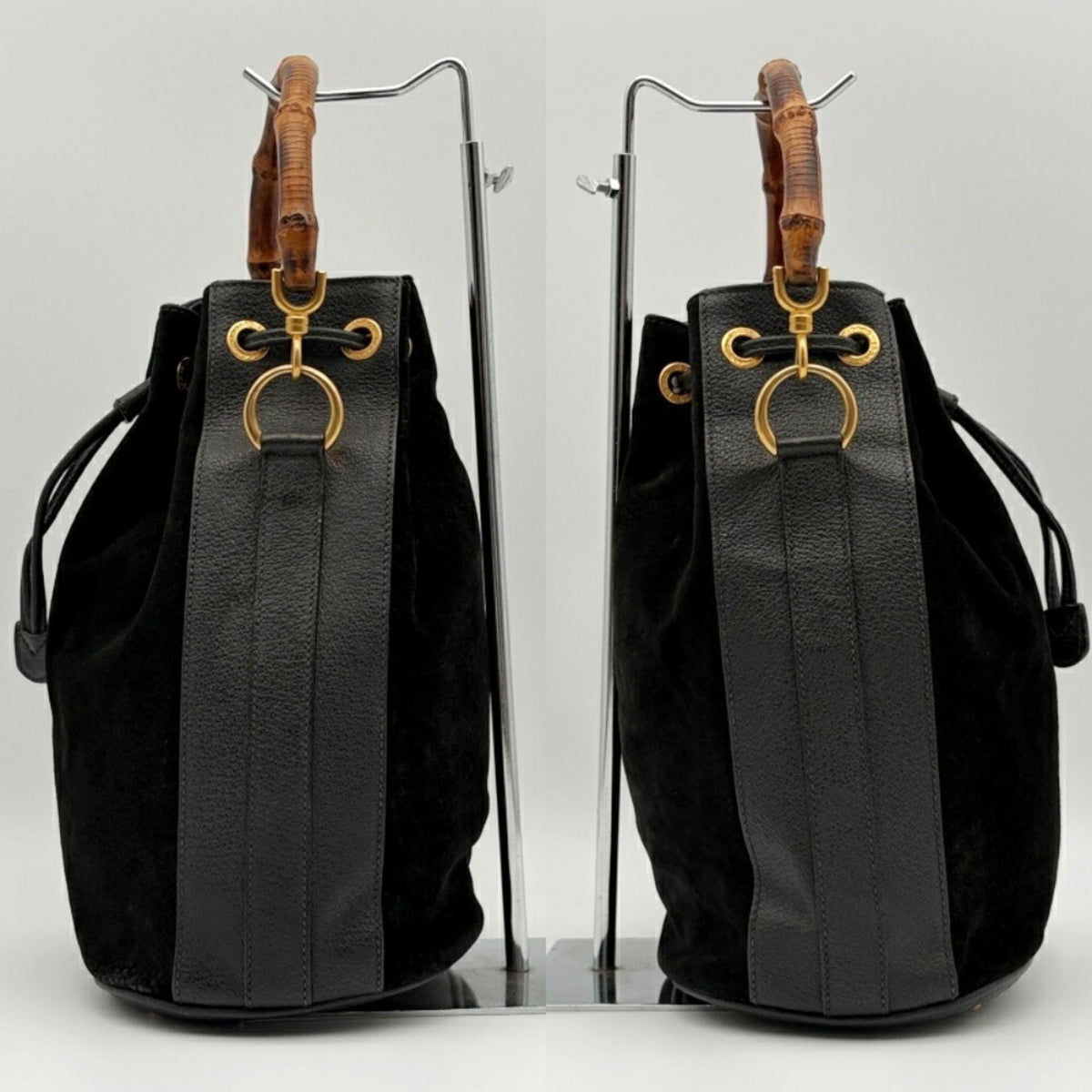 Gucci Black Bamboo Suede Leather Shoulder Bag (Pre-Owned)